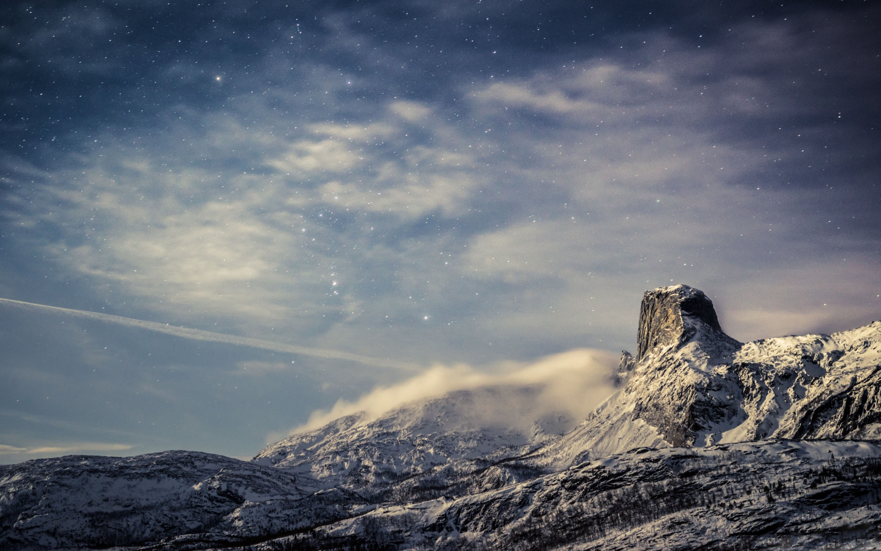 Montagna, Neve, Nuvole, Roccia, 2K, wallpaper Mac