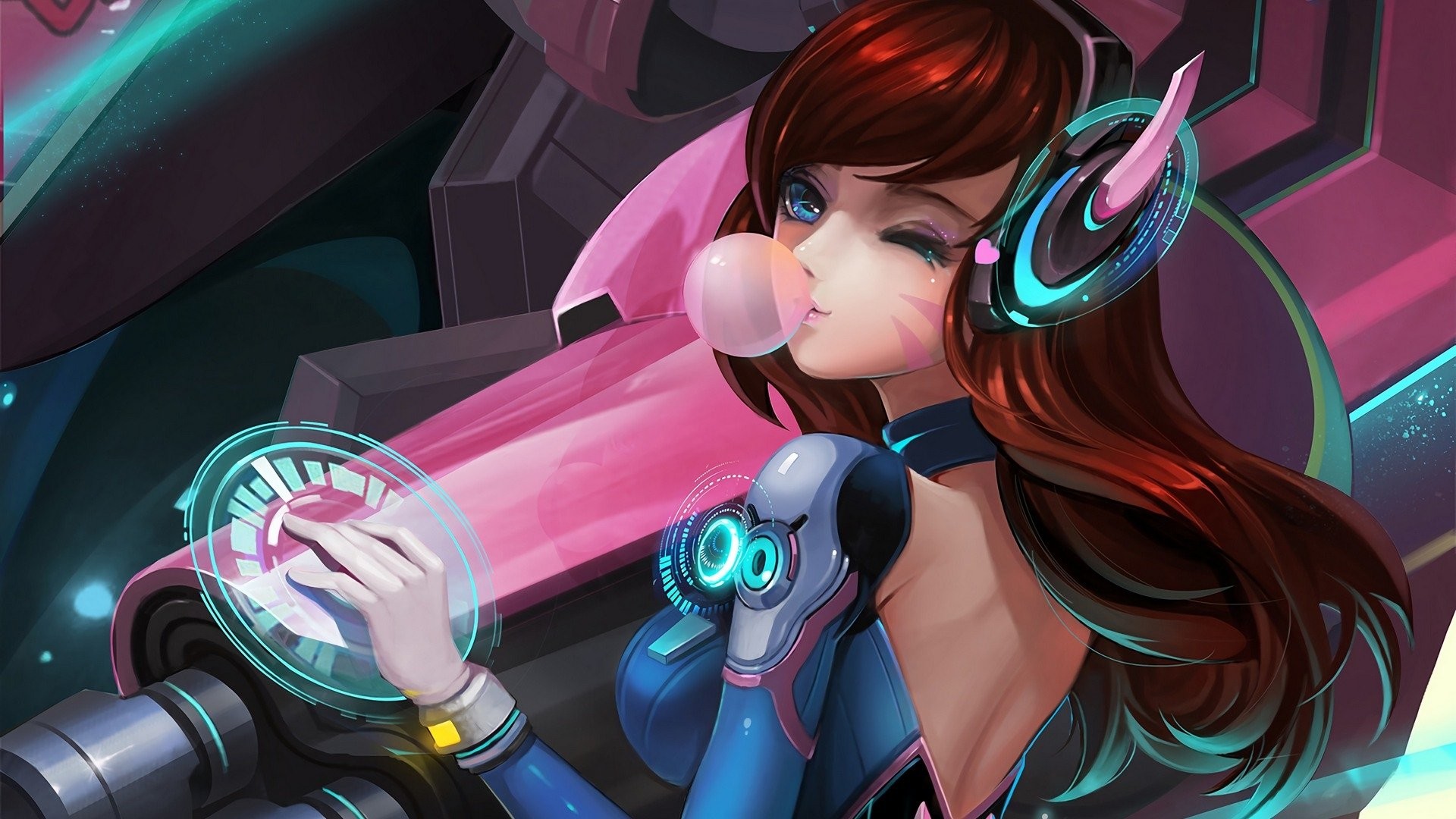 D.Va, Overwatch, Gomma da masticare, MEKA, Fan art, Full HD, sfondo per PC