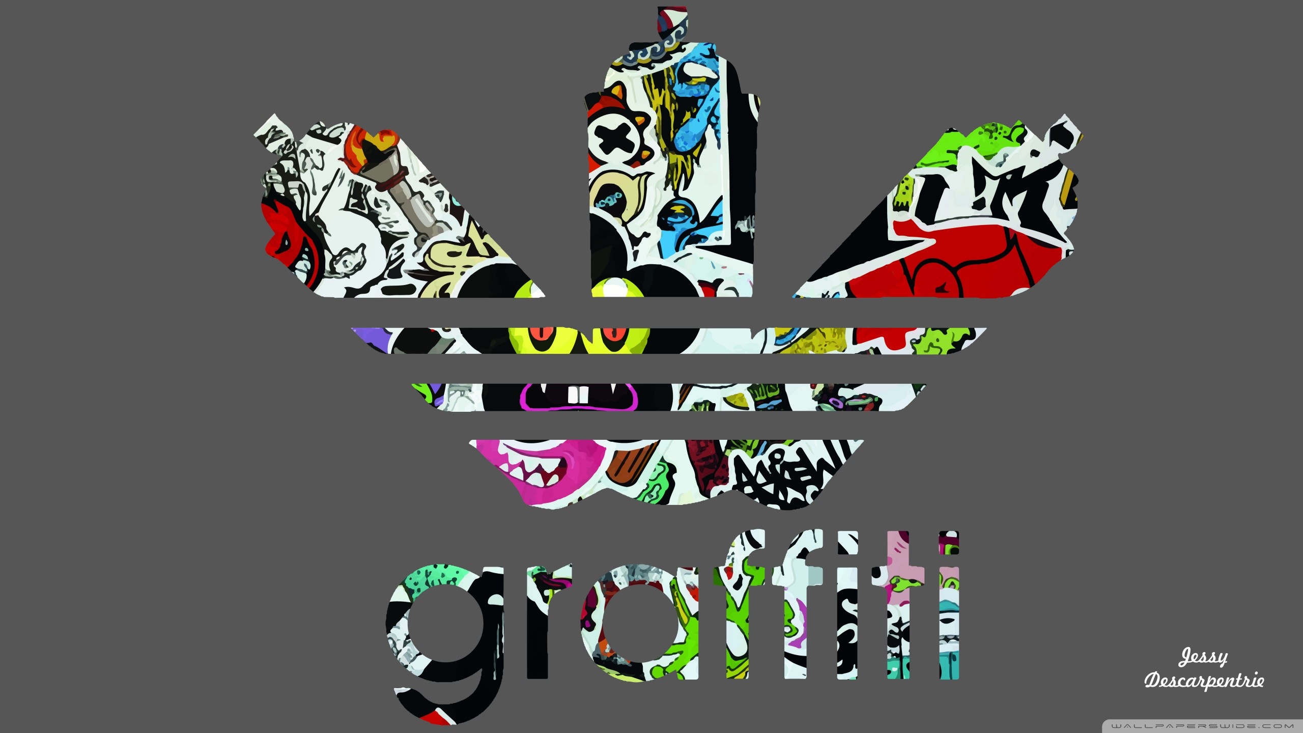 Adidas Originals, Logo Adidas, Graffiti, Sticker bomb, 2560x1440, sfondo per PC