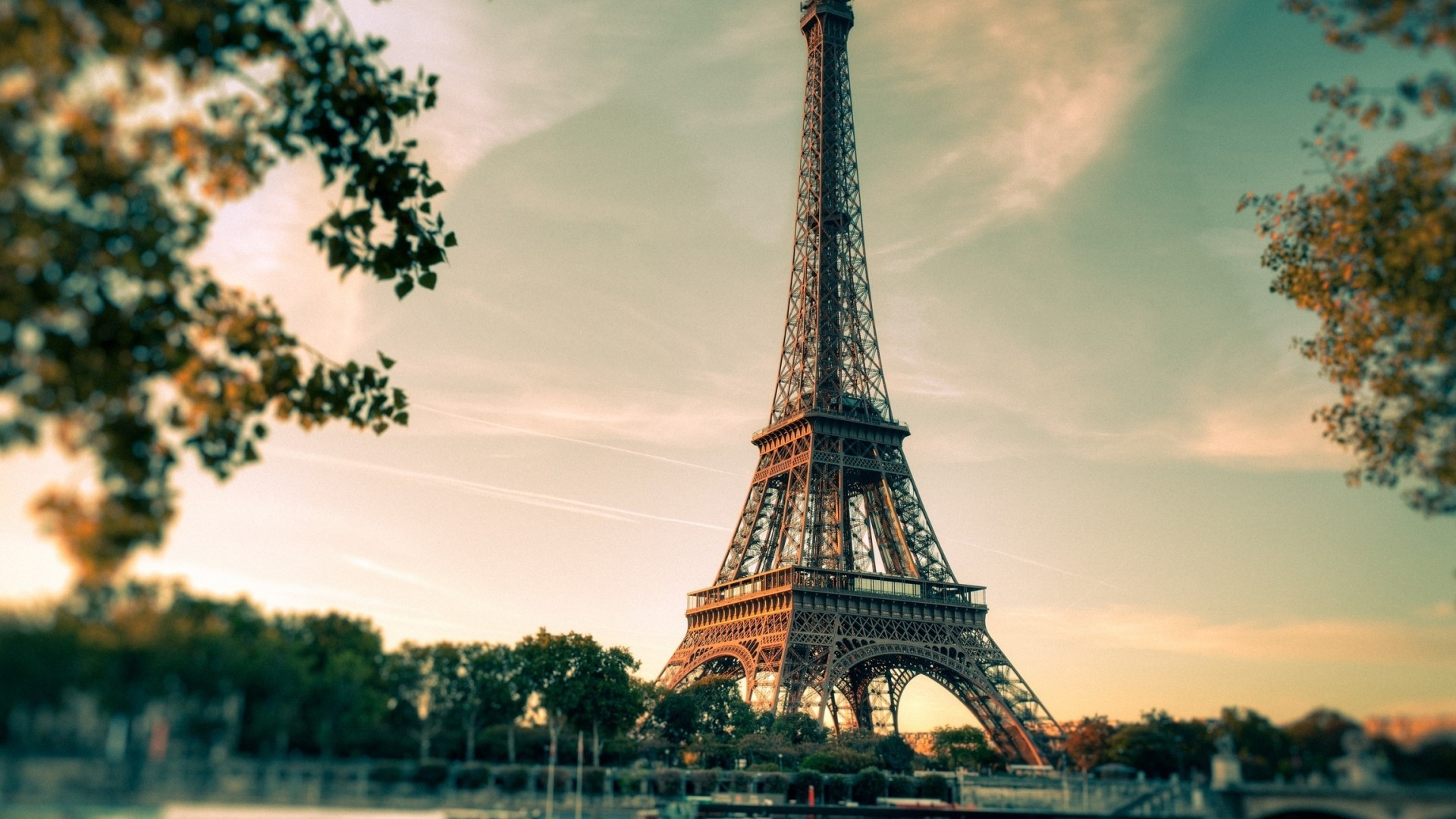 Torre Eiffel, Parigi, Alberi, Vintage, Full HD, sfondo Windows 11