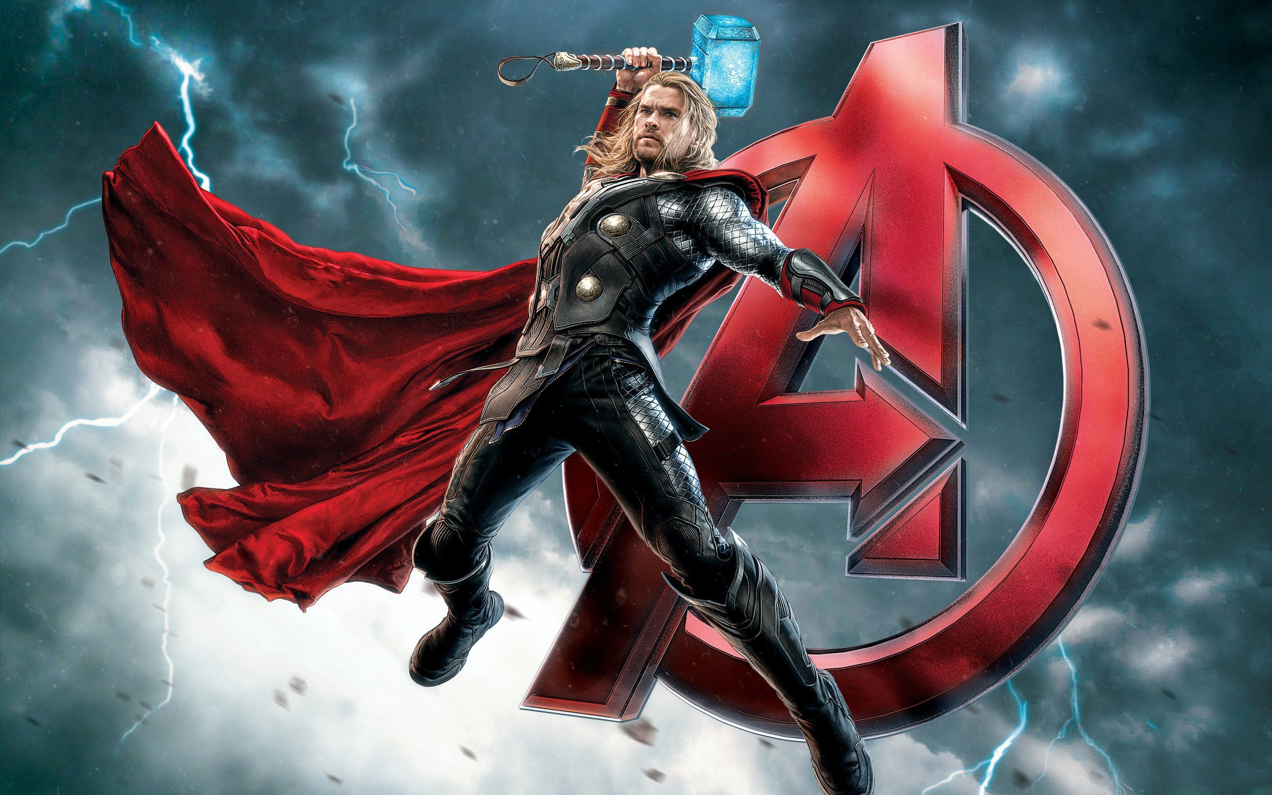 Thor, Logo Avengers, Mjolnir, Marvel, Fulmini, 2560x1600, immagine di sfondo