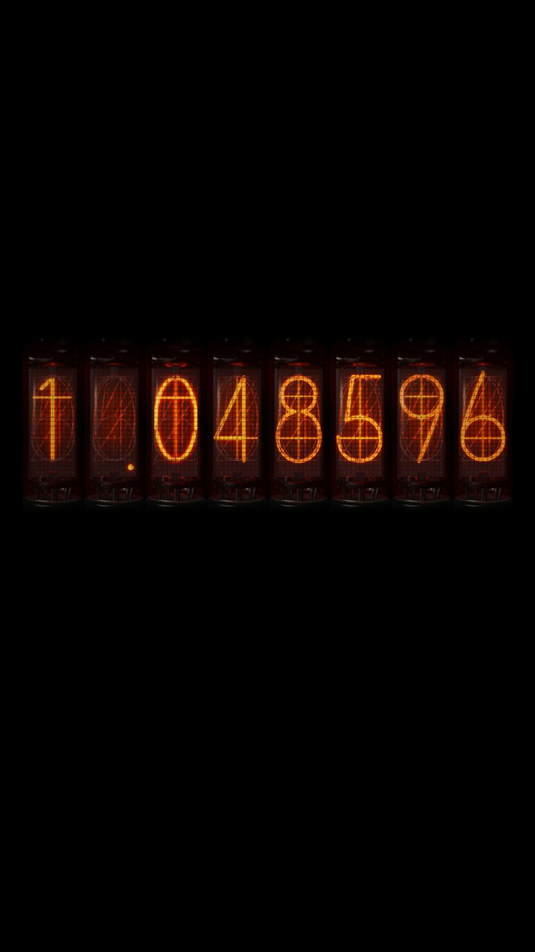 Divergence Meter, Steins;Gate, 1.048596, Tubi Nixie, Sfondo nero, schermata di blocco smartphone