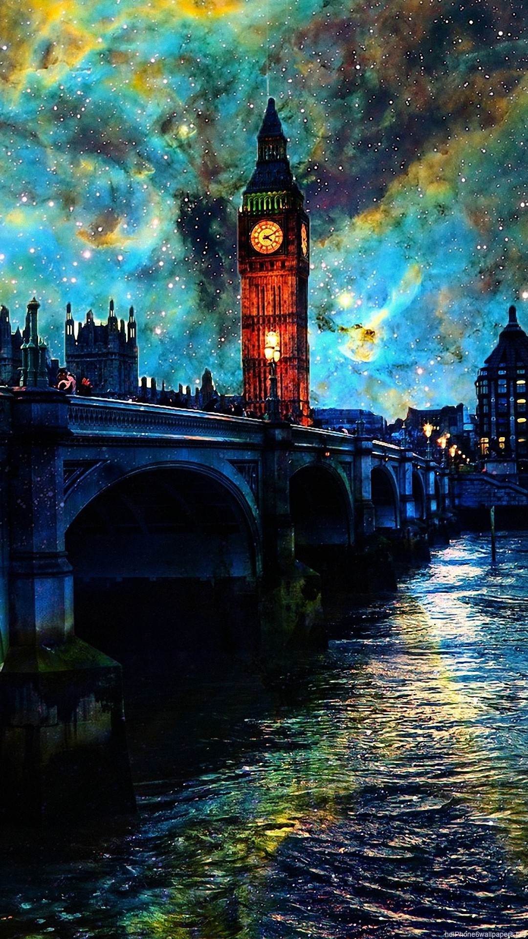 Big Ben, Londra, Westminster Bridge, Pittura digitale, Full HD, schermata di blocco iPhone 6S