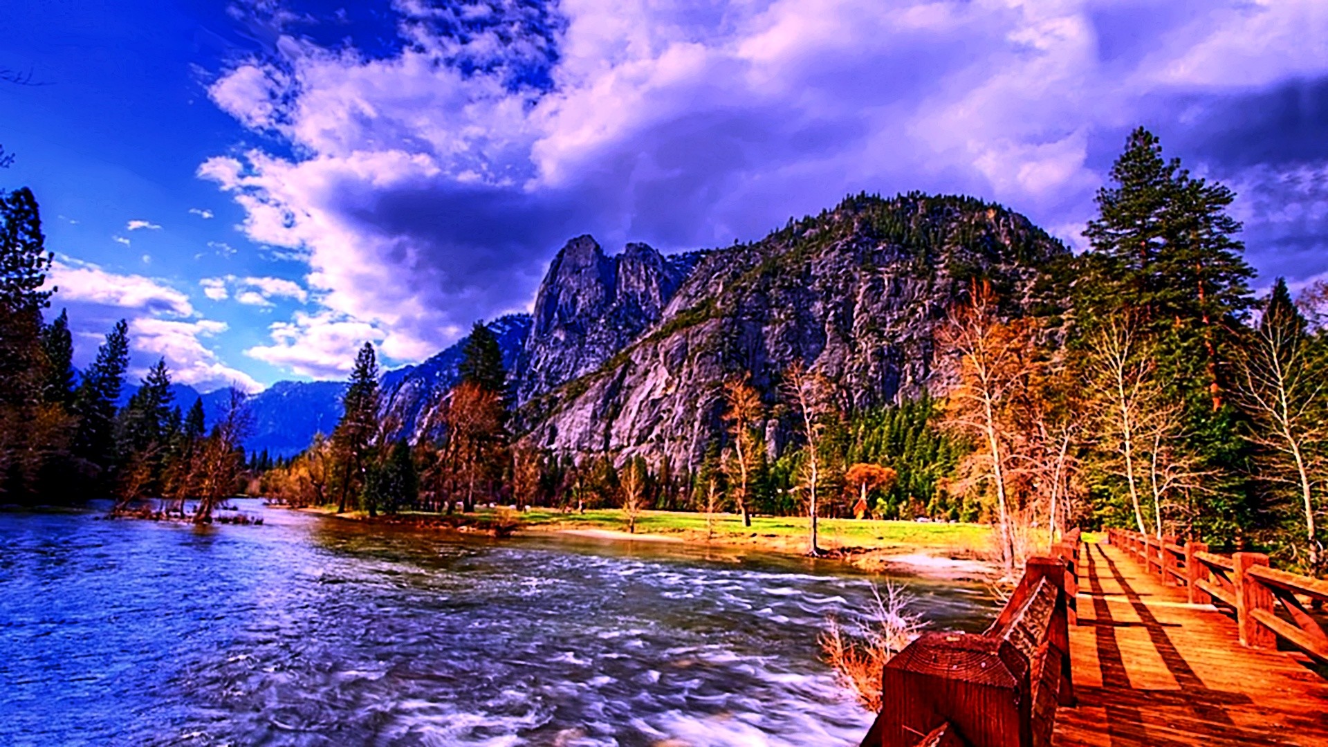 Yosemite, Fiume, Montagne, HDR, Autunno, Full HD, sfondo per PC e portatile
