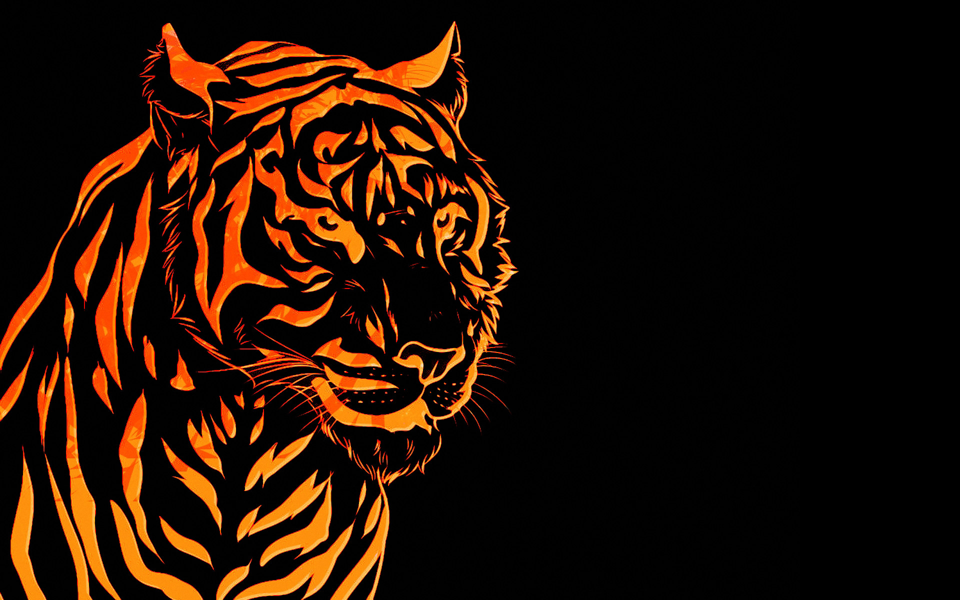 Tigre, Arte vettoriale, Arancione, Sfondo nero, 16:10 Full HD, wallpaper widescreen
