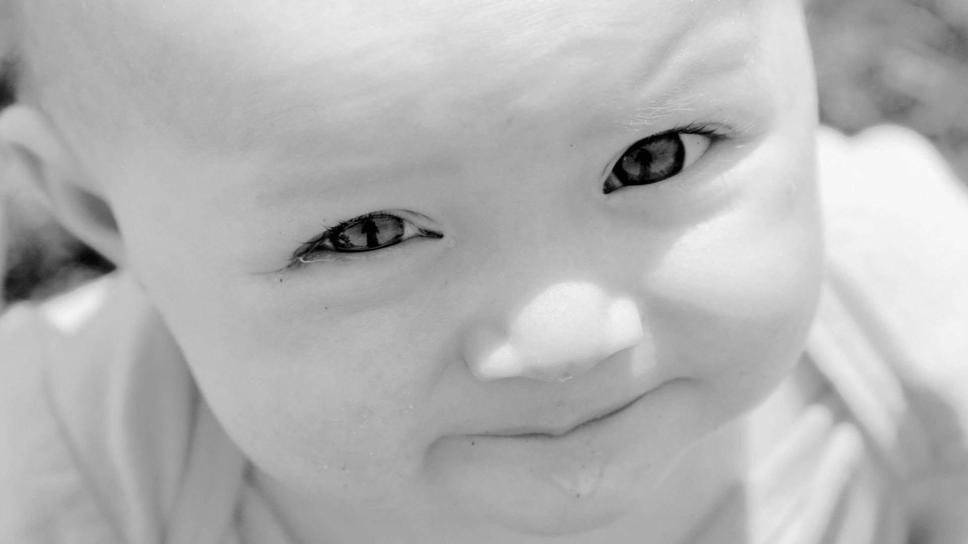 Neonato, Primo piano, Bianco e nero, Sorriso, Full HD, sfondo per PC