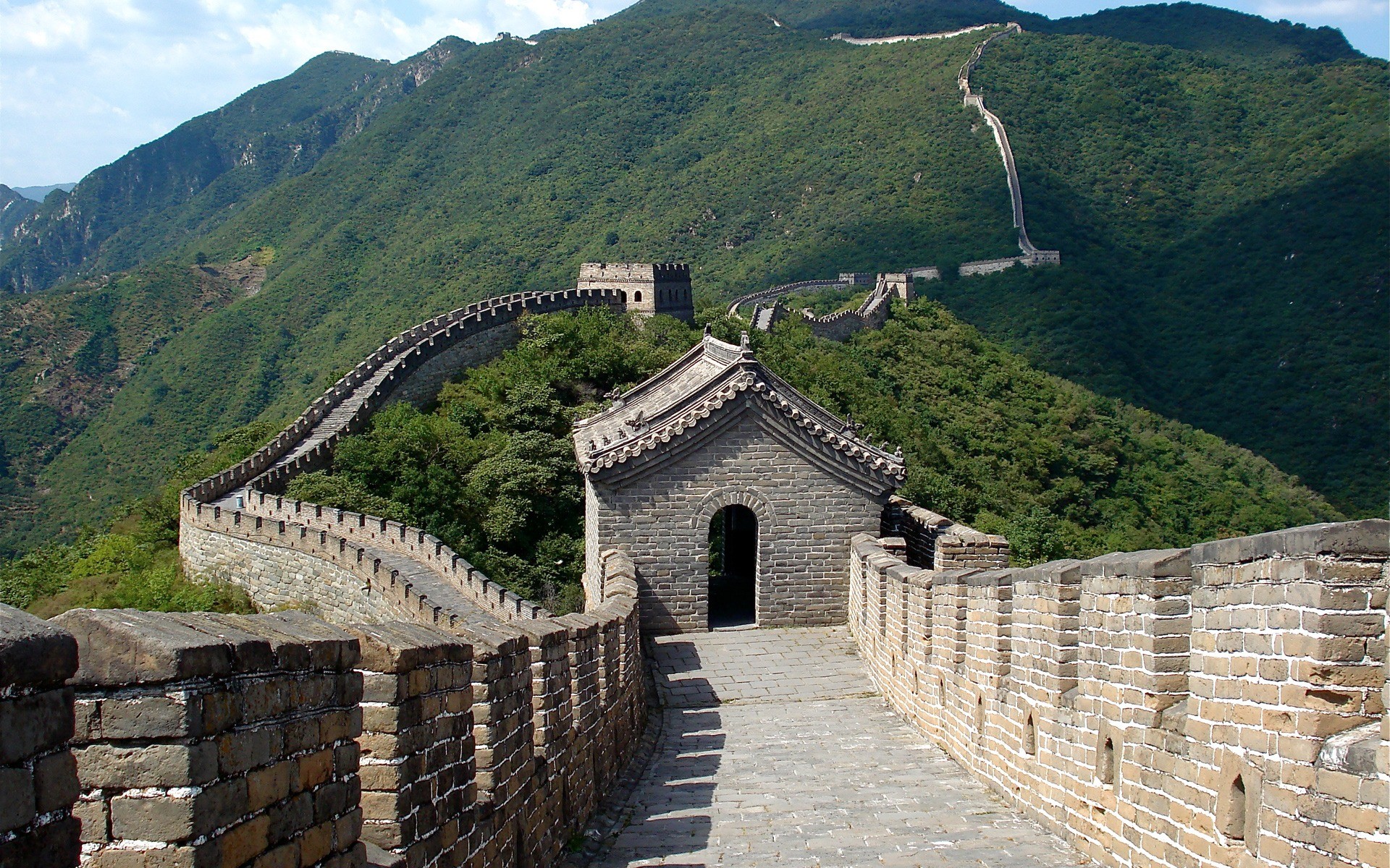 Grande Muraglia cinese, Cina, Montagne verdi, Torre di guardia, Full HD, wallpaper desktop