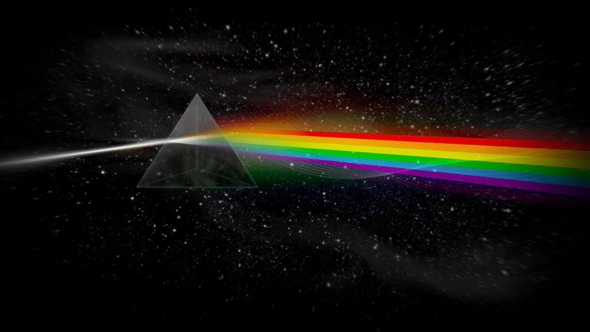 The Dark Side of the Moon, Pink Floyd, Prisma, Arcobaleno, Stelle, sfondo 1920x1080 per PC