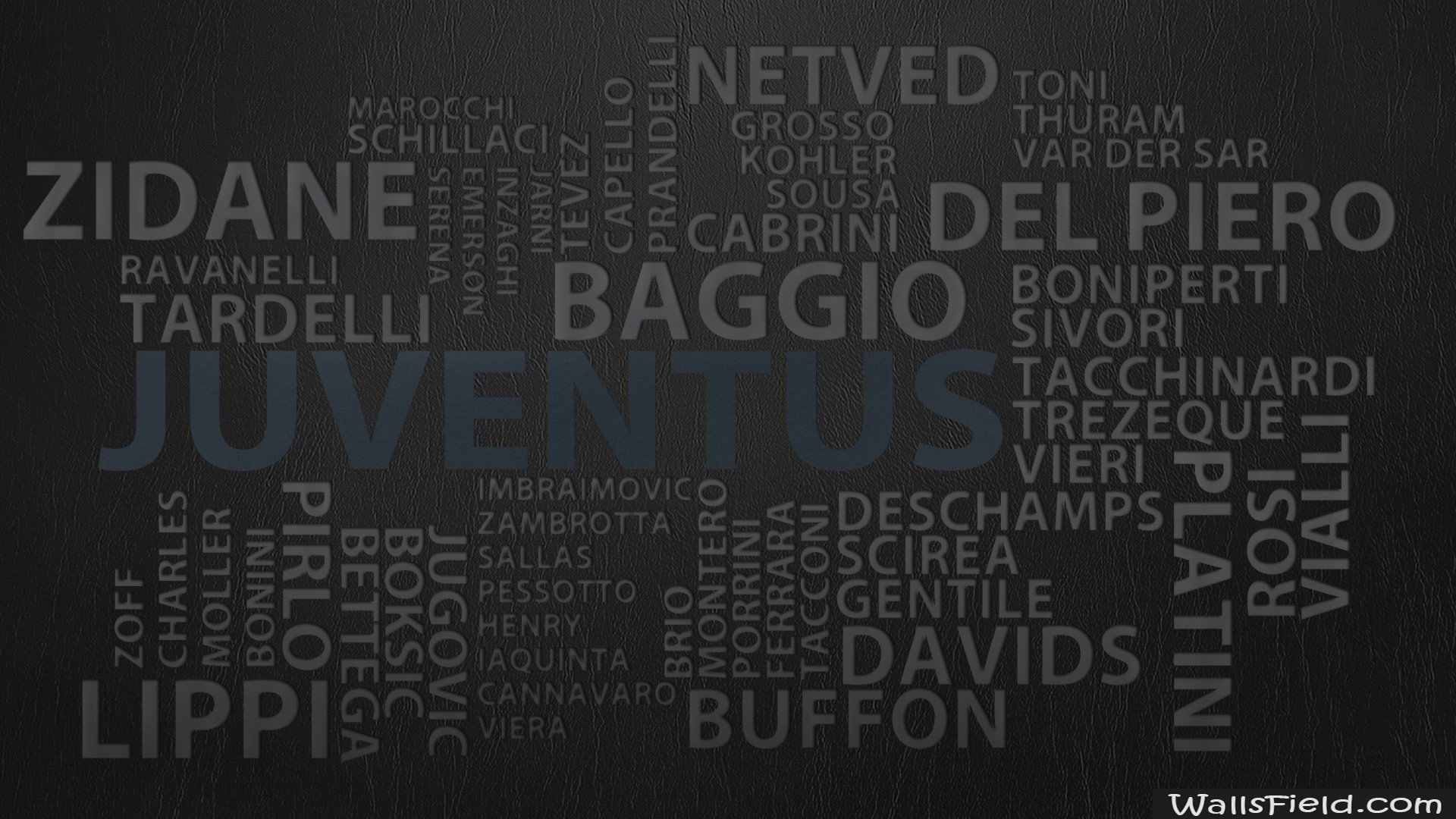 Juventus, Leggende, Zidane, Del Piero, Baggio, Tipografia, 16:9 Full HD, sfondo widescreen