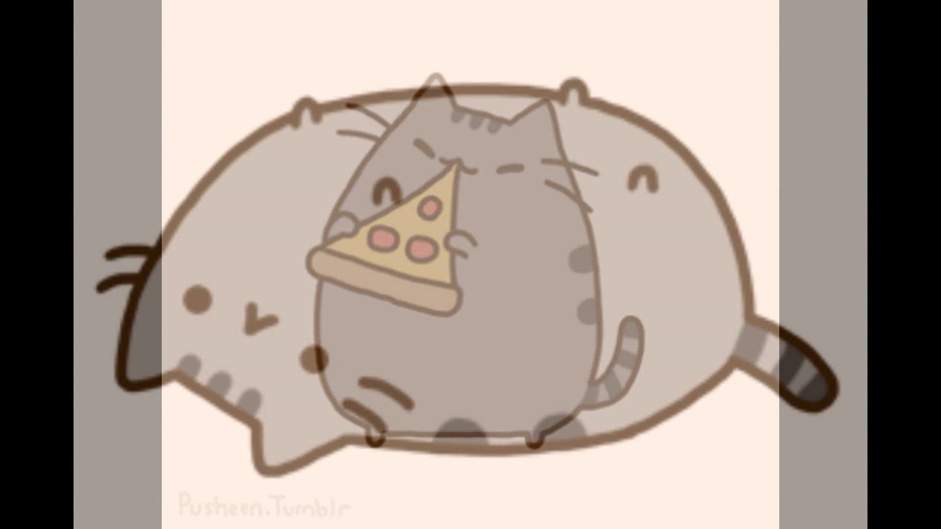 Pusheen, Gatto, Pizza, Illustrazione, Toni pastello, Full HD, sfondo per portatile