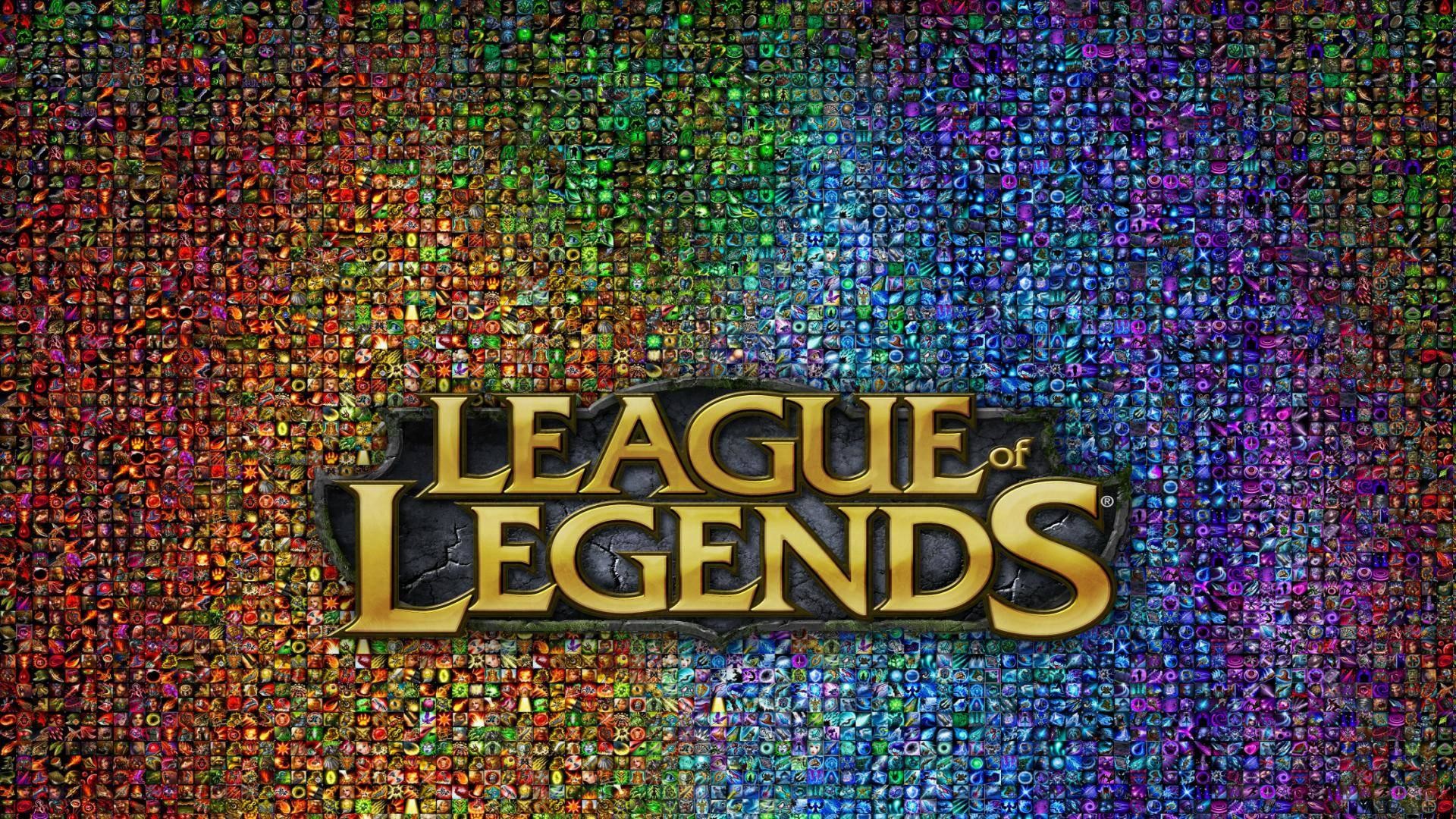 League of Legends, Logo, Mosaico, Arcobaleno, 1920x1080, wallpaper desktop