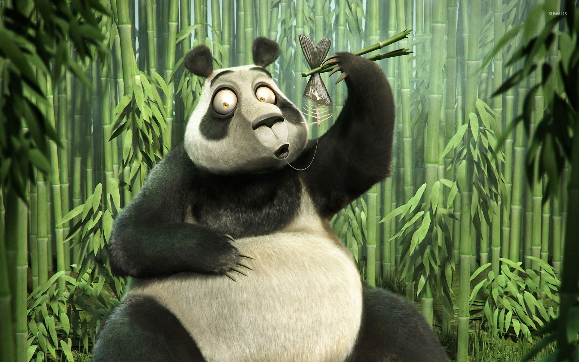 Panda, Bambù, Cartone, Foresta, Full HD, sfondo desktop