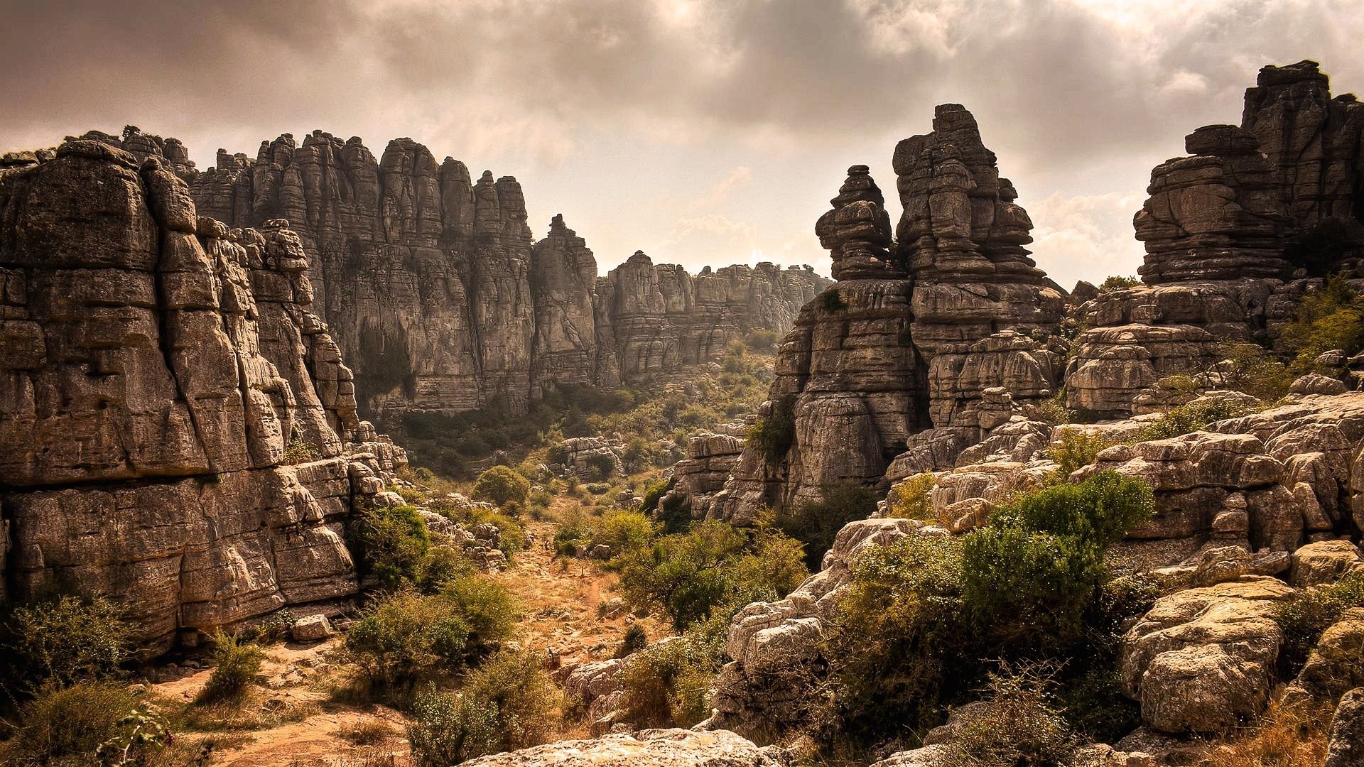 El Torcal de Antequera, Andalusia, Formazioni rocciose, Carsismo, sfondo desktop Full HD