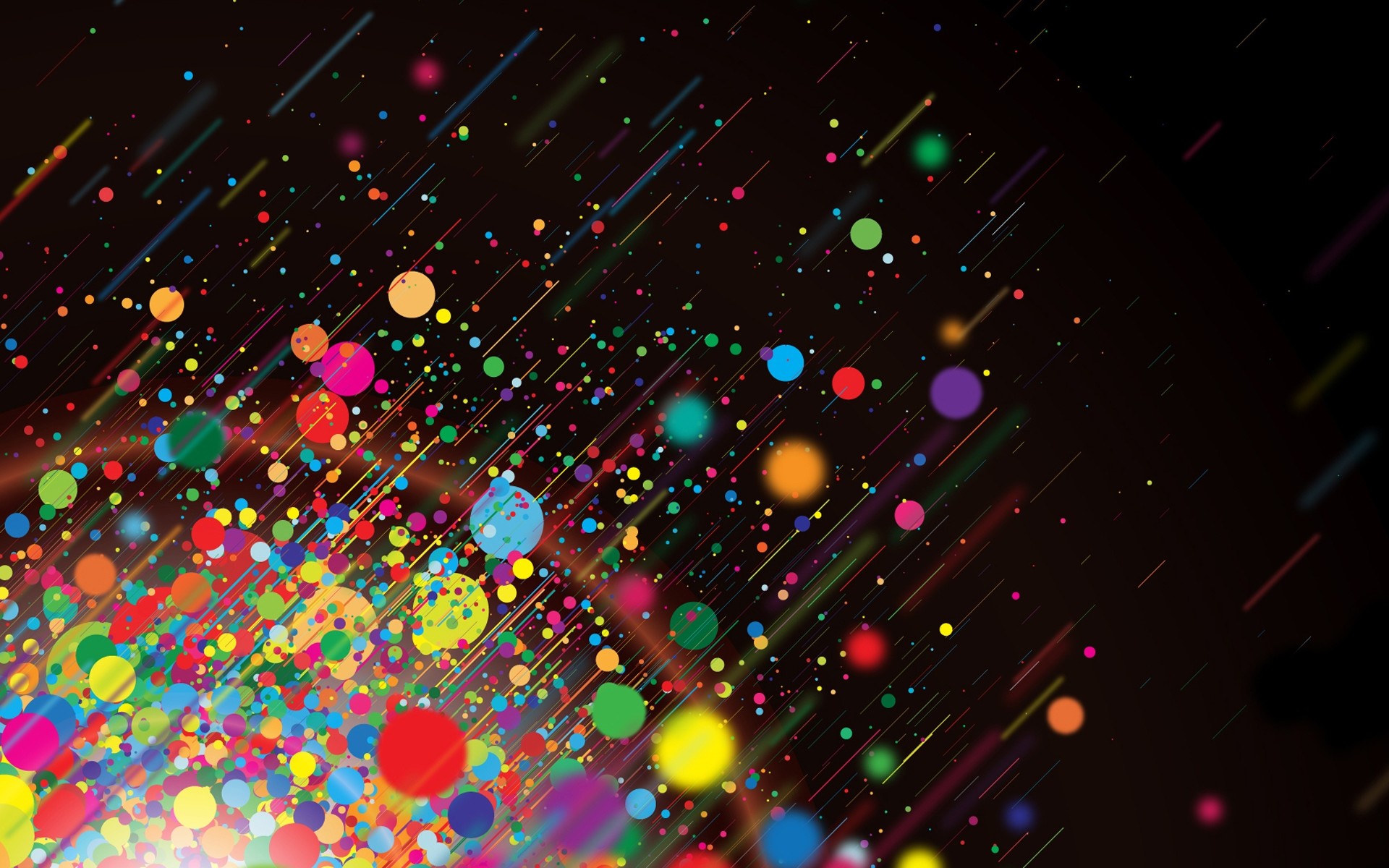Bolle colorate, Coriandoli, Sfondo nero, Esplosione di colore, Full HD, wallpaper per PC