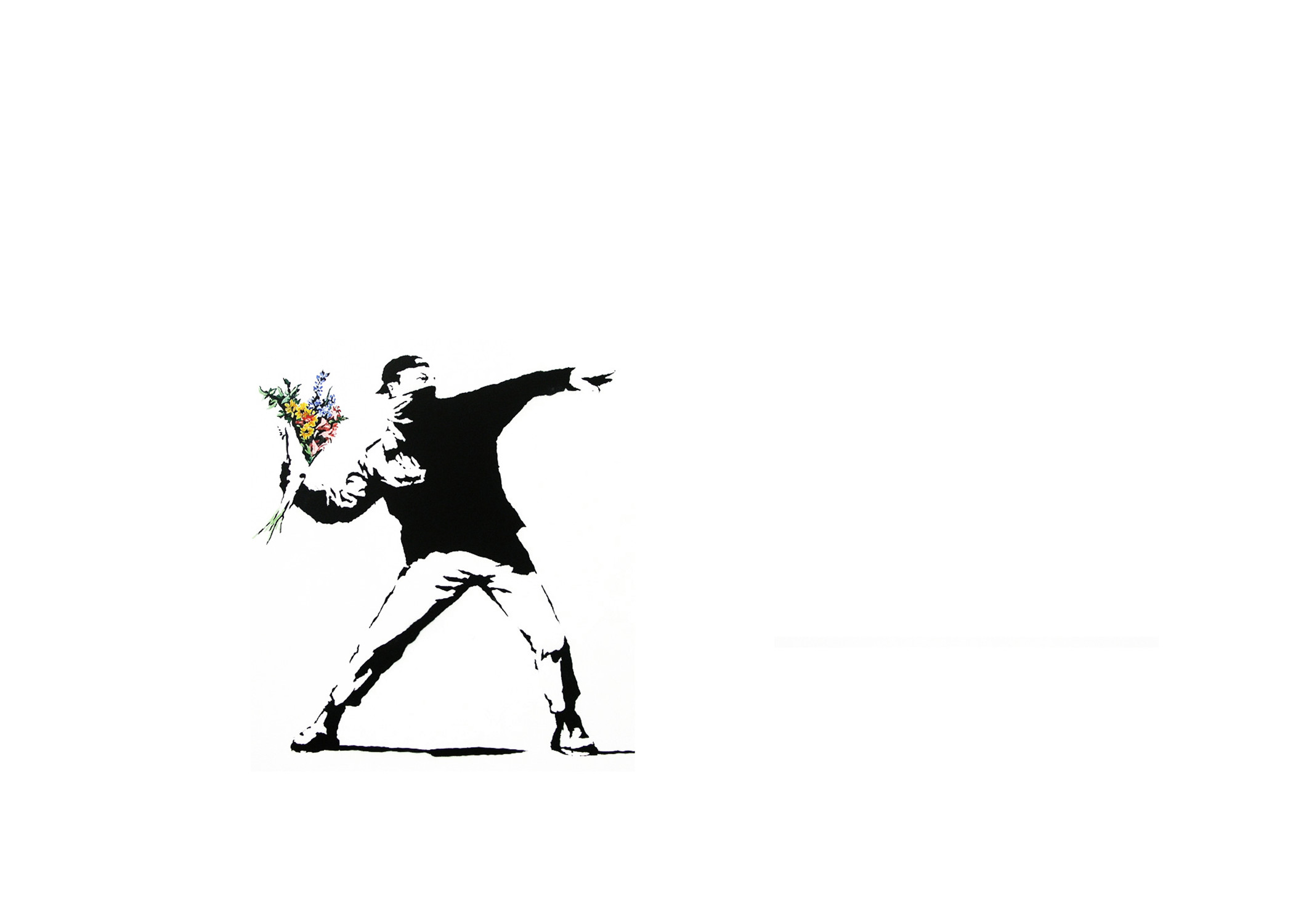 Flower Thrower, Love Is in the Air, Banksy, Sfondo bianco, Full HD, wallpaper per portatile