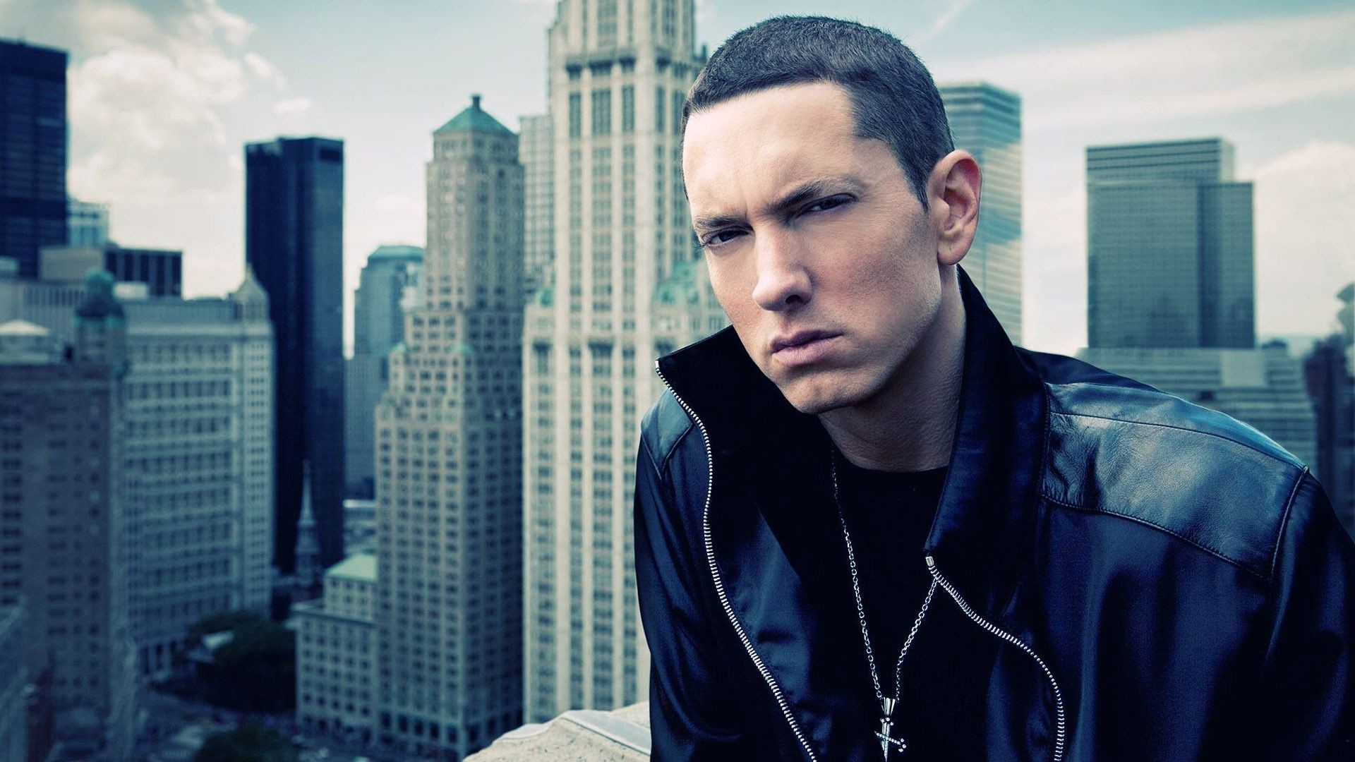 Eminem, Grattacieli, New York, Giacca di pelle, Full HD 1080p, sfondo desktop
