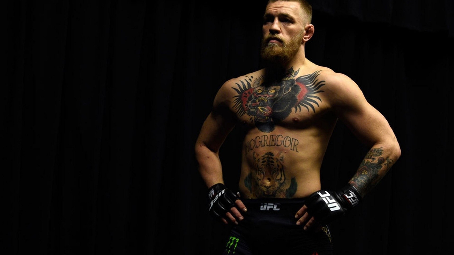 Conor McGregor, Tatuaggi, Sfondo nero, UFC, 1920x1080, wallpaper desktop