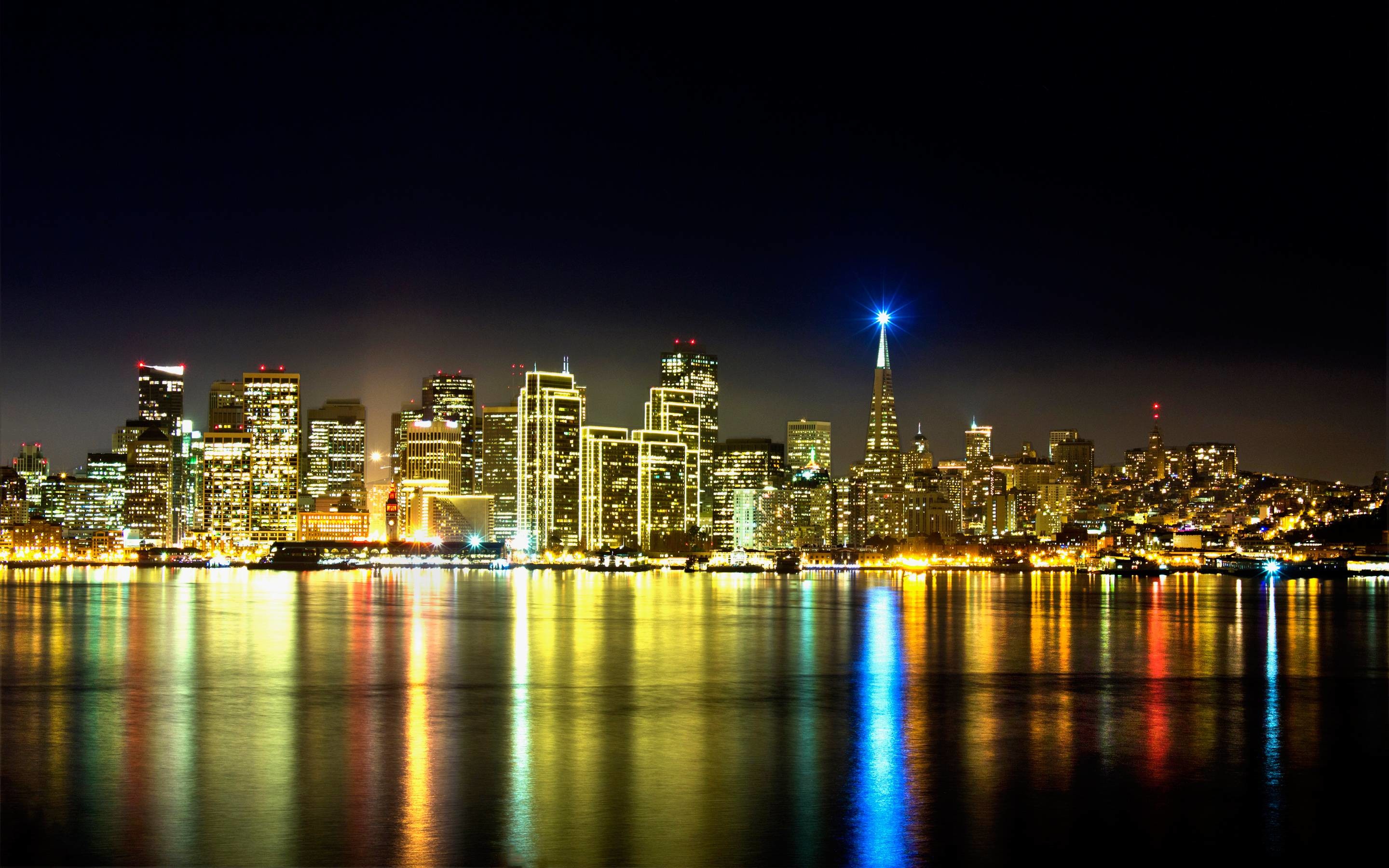 San Francisco, Skyline, Notte, Riflessi, 2880x1800, sfondo per PC