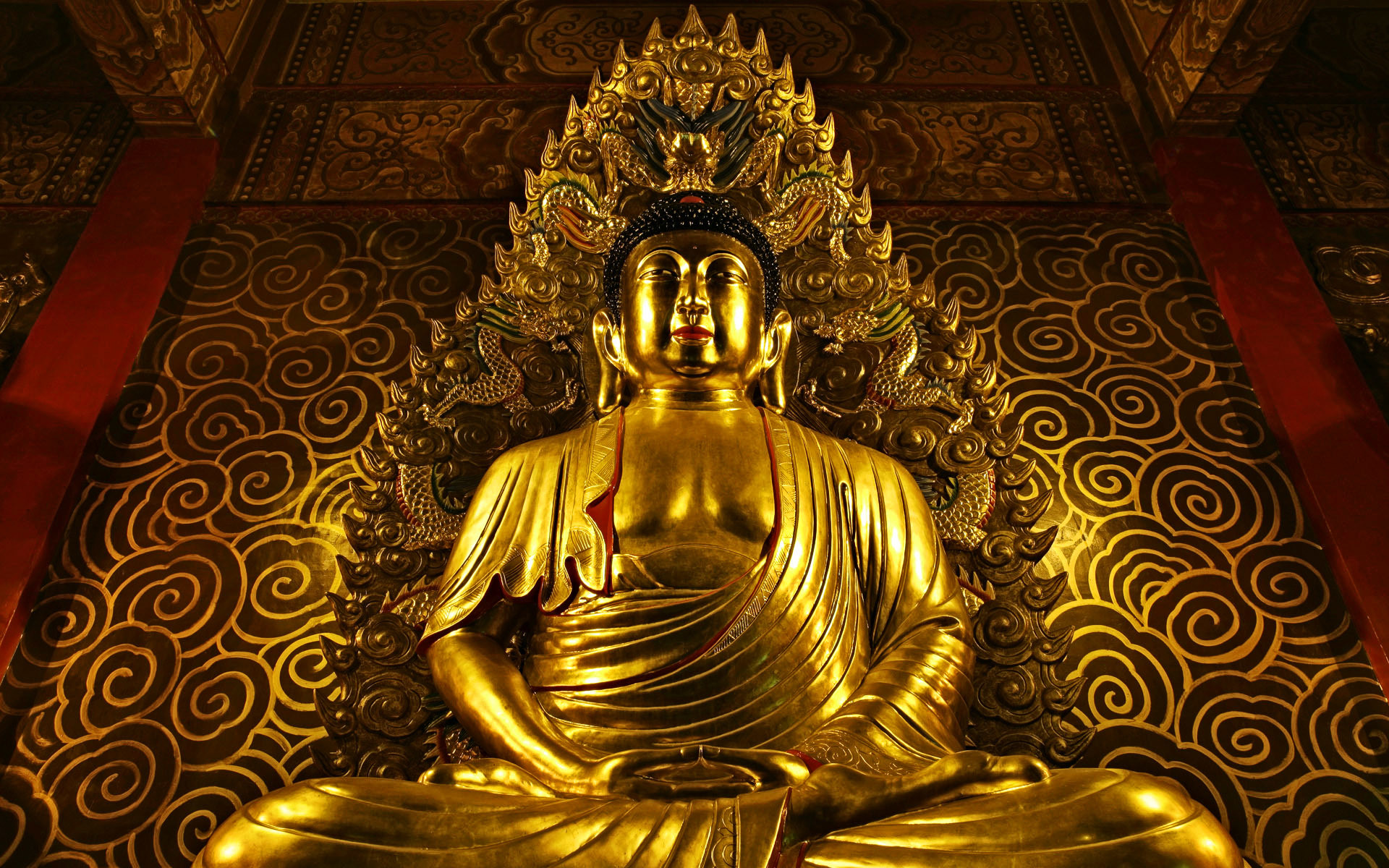 Buddha, Statua dorata, Tempio, Oro, 16:10 Full HD, sfondo widescreen