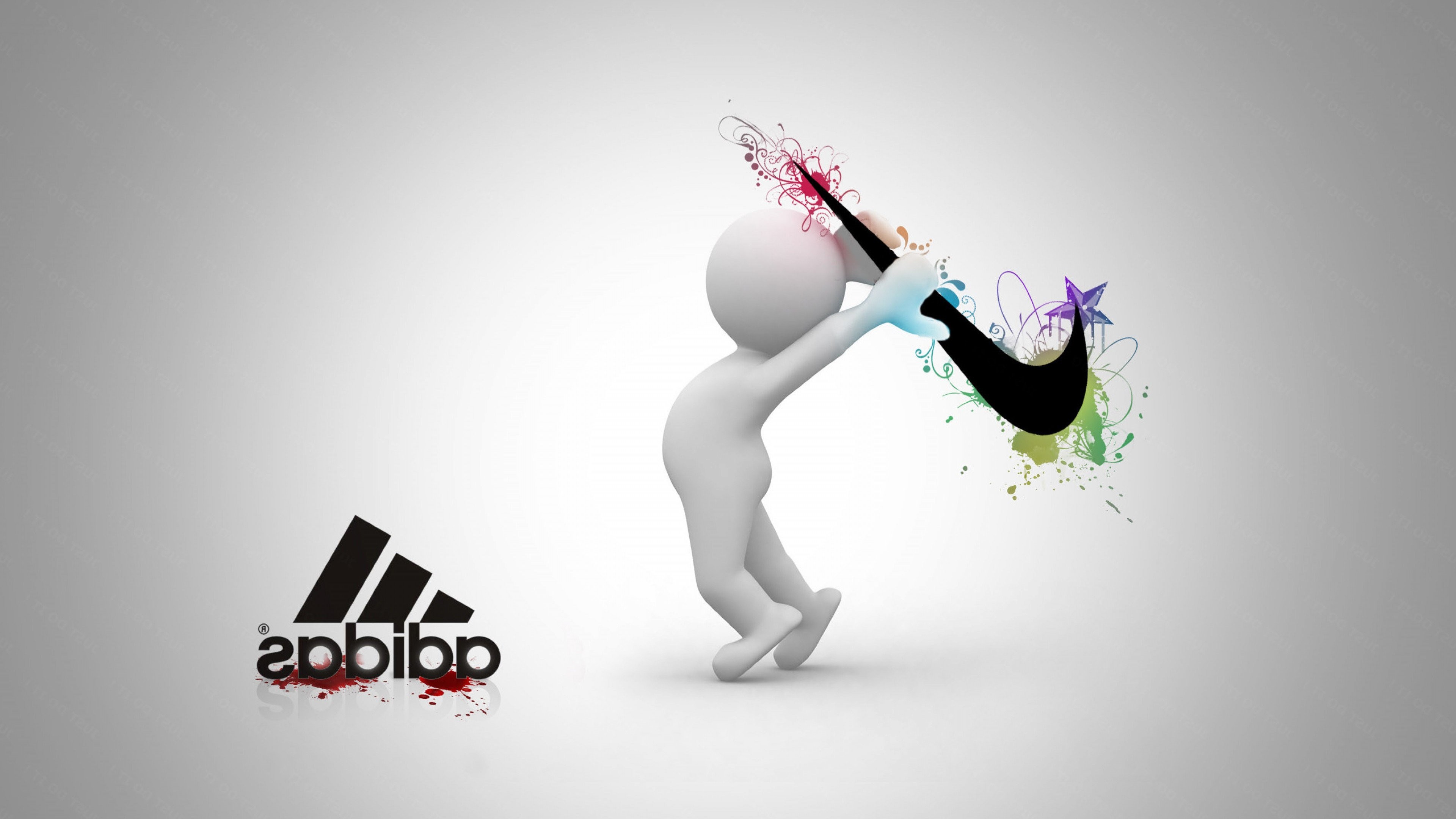 Adidas, Nike, Swoosh, Parodia, Arte 3D, 4K, sfondo desktop