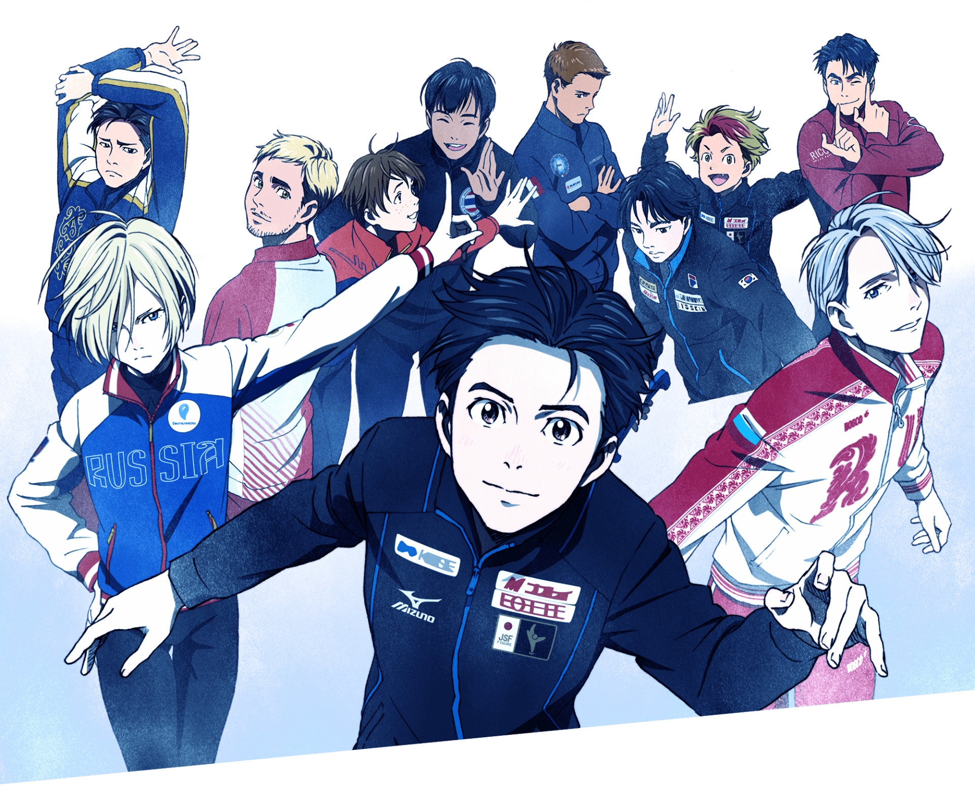 Yuri!!! on Ice, Yuri Katsuki, Yuri Plisetsky, Victor Nikiforov, Pattinatori, Anime, sfondo Full HD