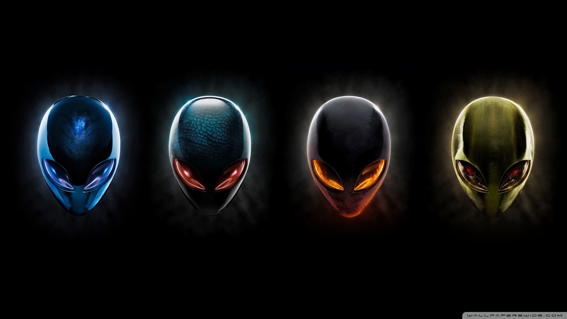 Alienware, Teste aliene, Colori, Sfondo nero, Full HD, wallpaper per PC