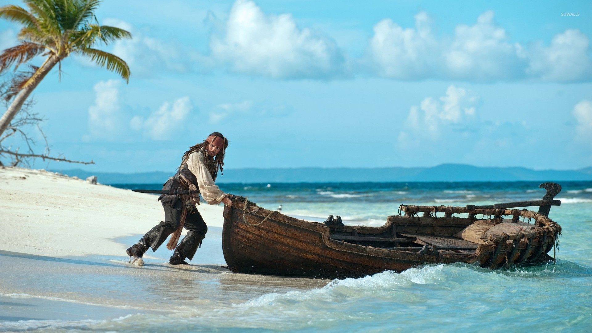 Jack Sparrow, Johnny Depp, Spiaggia, Barca, 1920x1080, wallpaper desktop