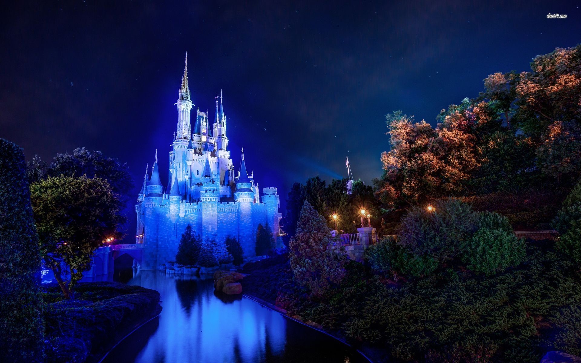 Castello di Cenerentola, Walt Disney World, Notte, Luci blu, Full HD, sfondo Windows 11