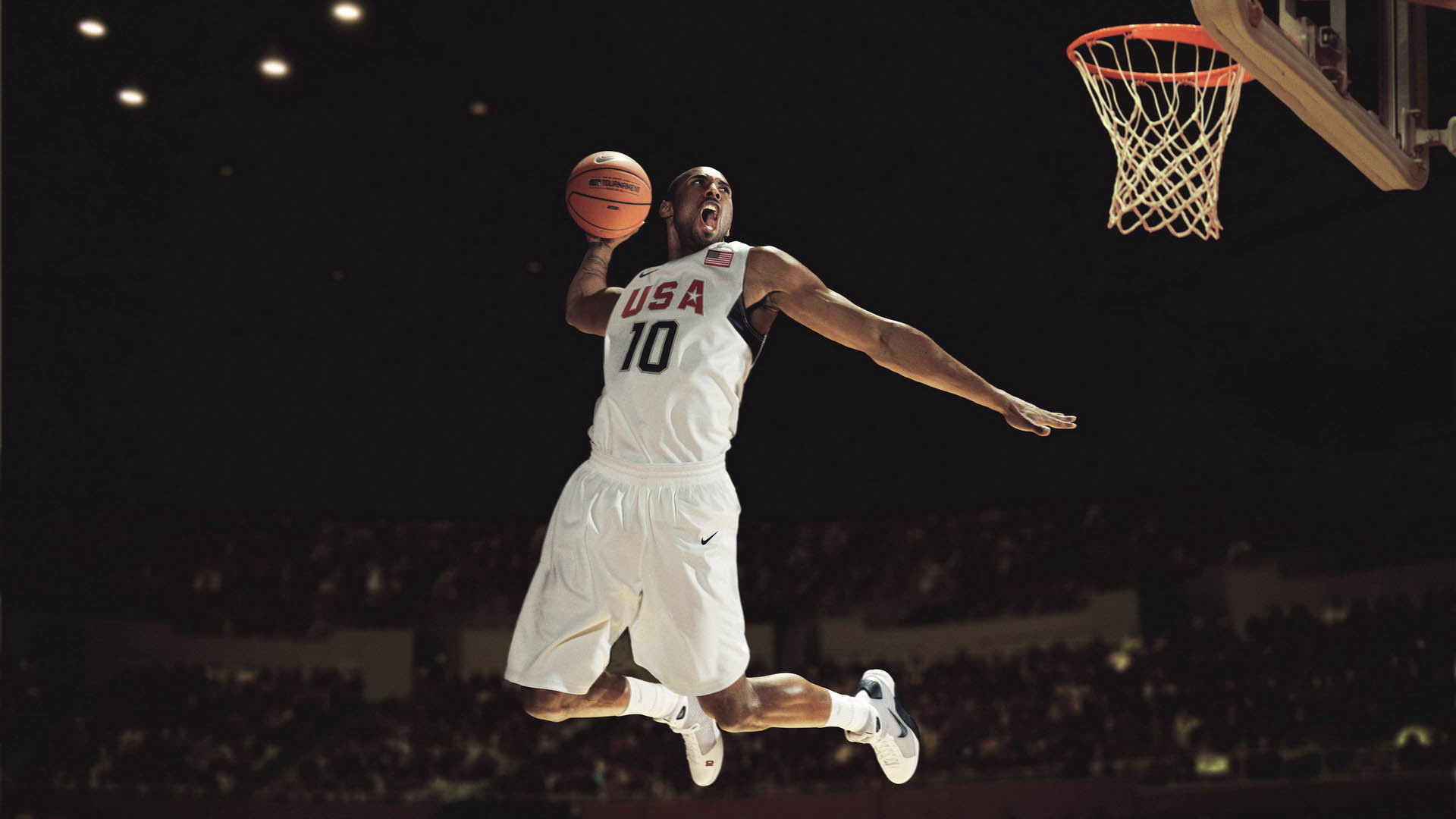 Kobe Bryant, Nazionale USA, Schiacciata, Sfondo scuro, Full HD, wallpaper per portatile