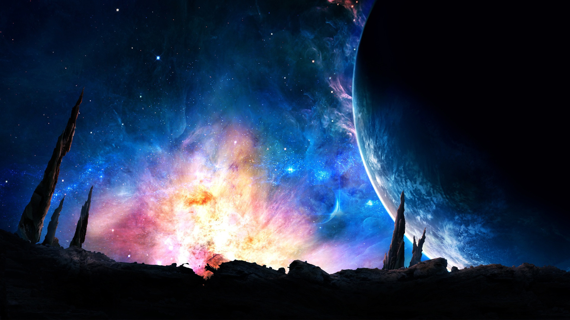 Pianeta, Nebulosa, Spazio, Fantascienza, Full HD, sfondo Windows 11