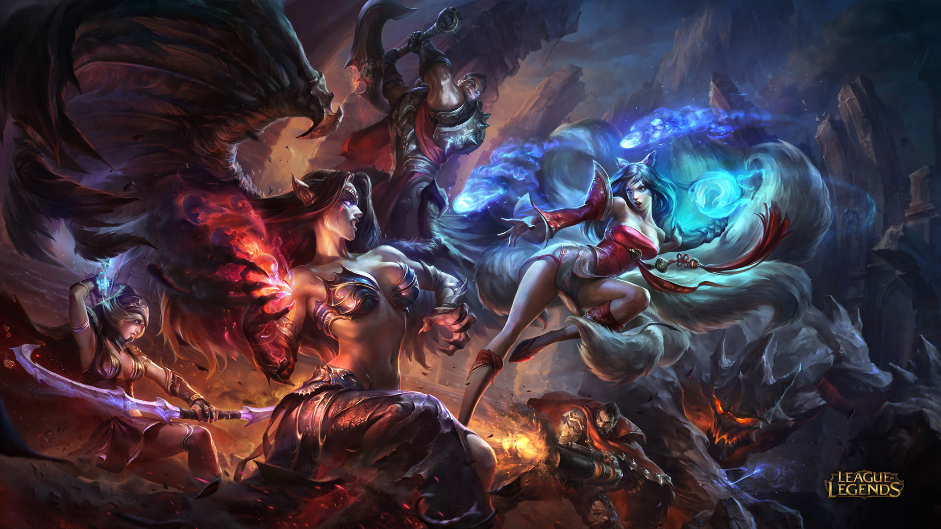 League of Legends, Campioni, Battaglia, Arte fantasy, Full HD, sfondo per PC e portatile
