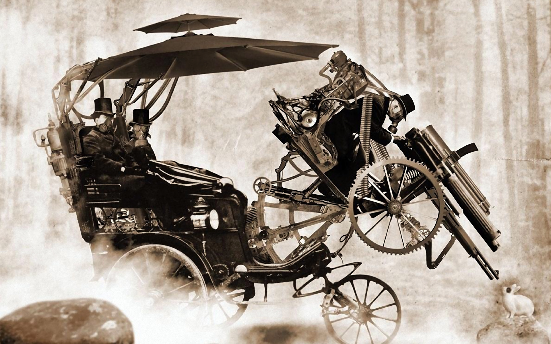Carrozza a vapore, Seppia, Steampunk, Full HD, sfondo Windows 11