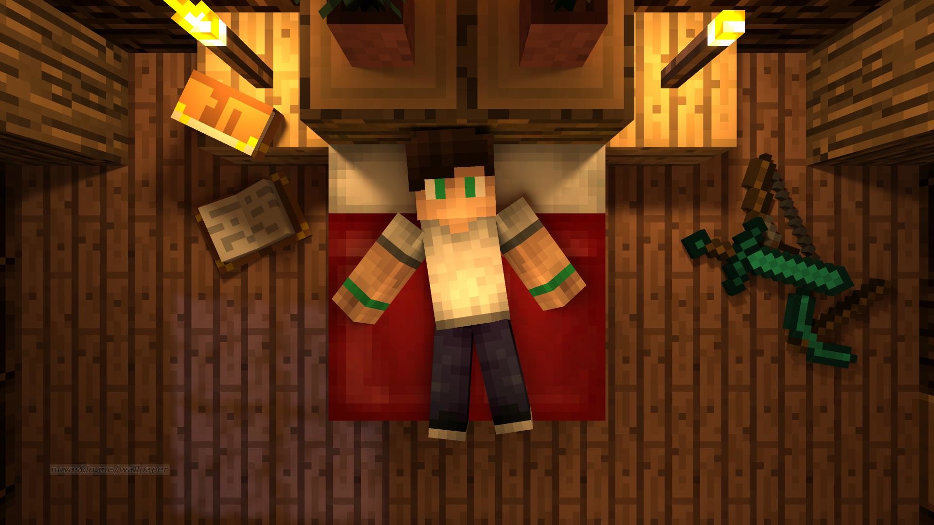 Minecraft, Novaskin, Letto, Vista dall'alto, Full HD, wallpaper per portatile