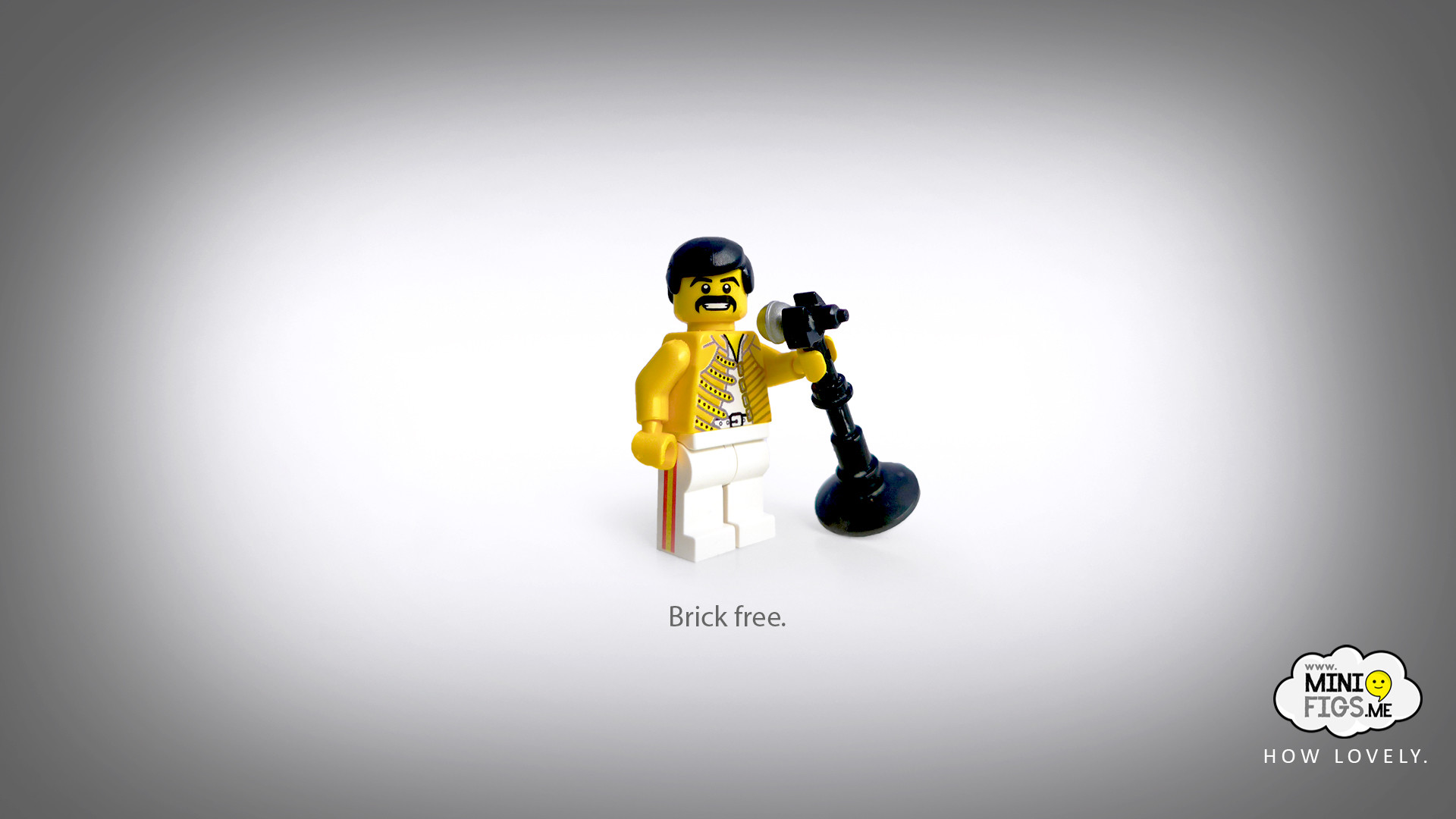 Freddie Mercury, Lego, Minifigura, Giacca gialla, Sfondo bianco, wallpaper desktop Full HD