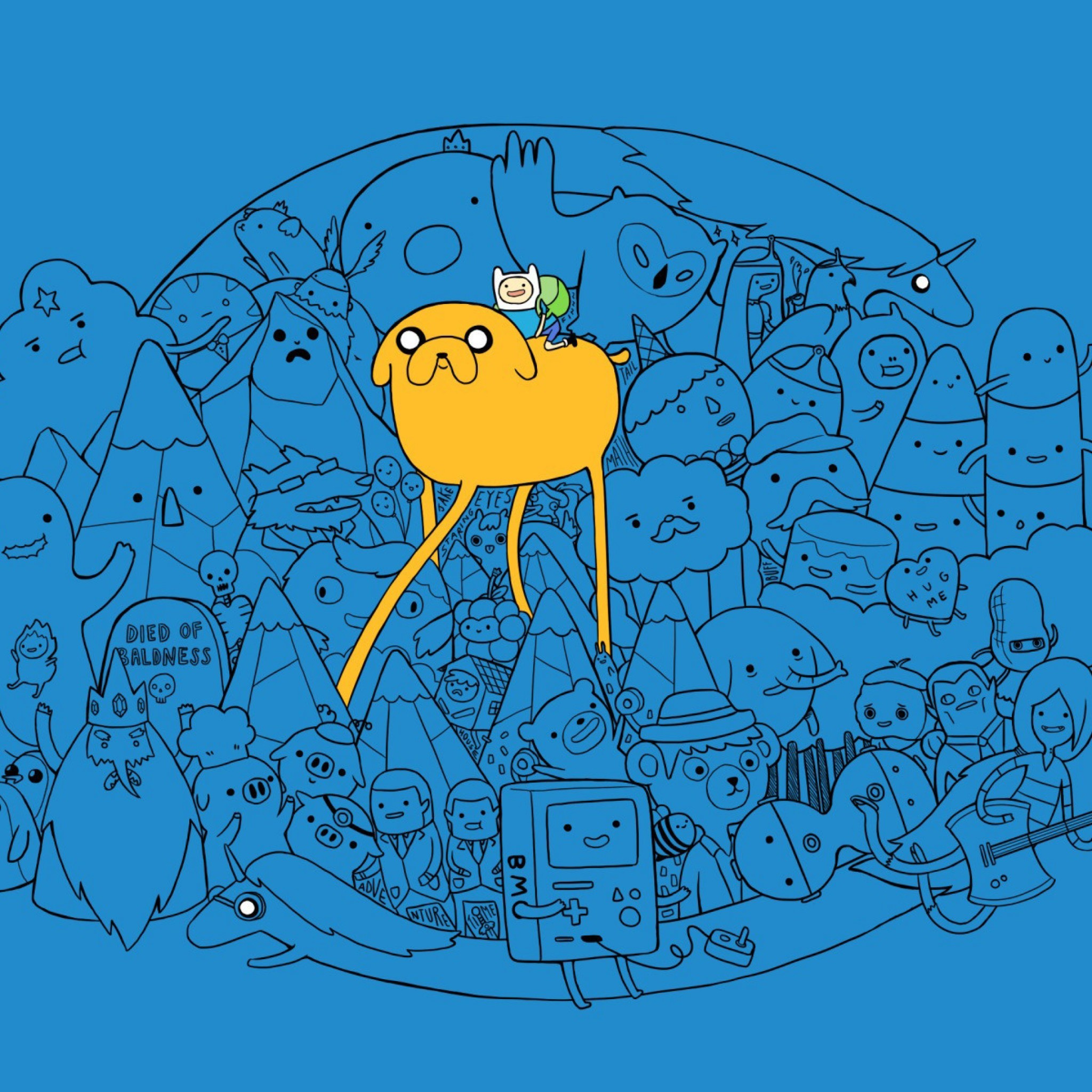 Jake il cane, Adventure Time, Line art, Blu, Full HD, schermata di blocco iPad