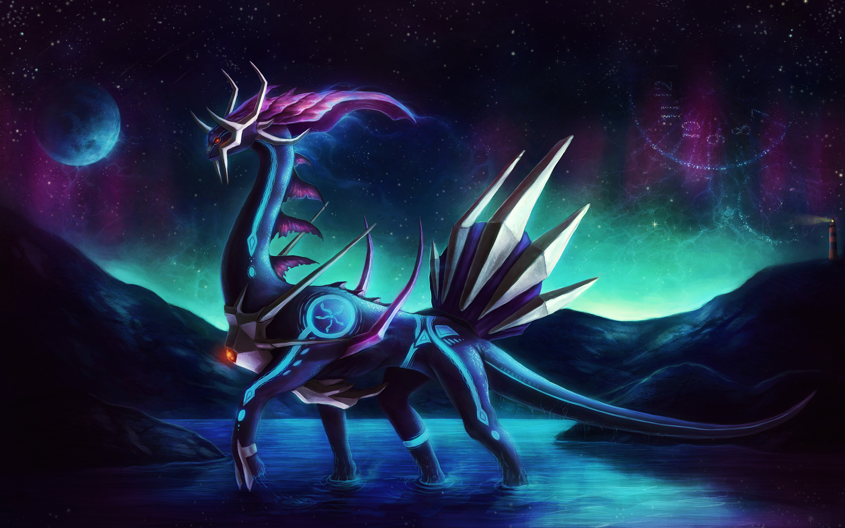 Dialga, Pokémon, Aurora, Notte stellata, 2K, sfondo per PC e portatile