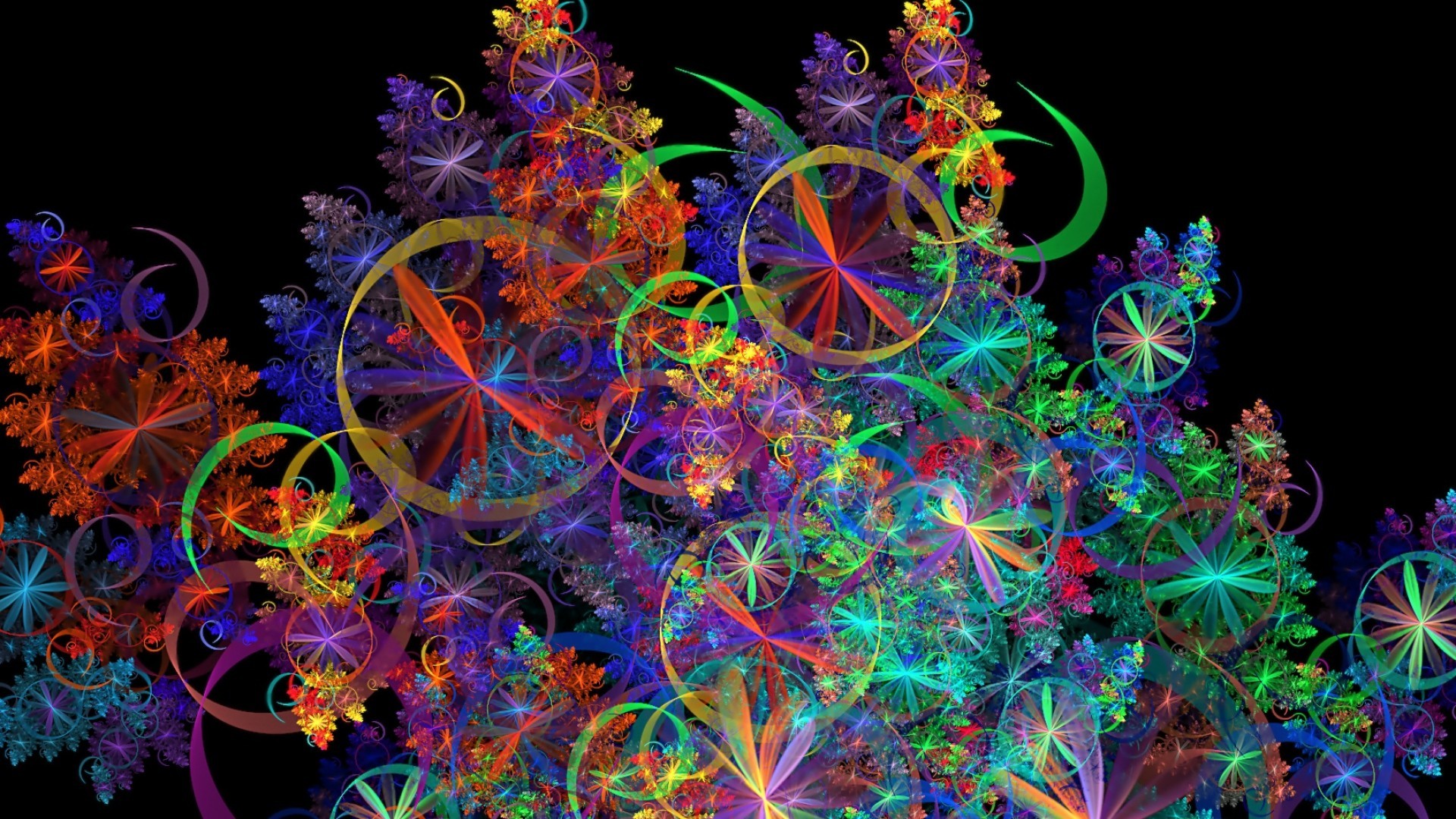 Frattale, Arte digitale, Spirali colorate, Sfondo nero, 1920x1080, wallpaper desktop