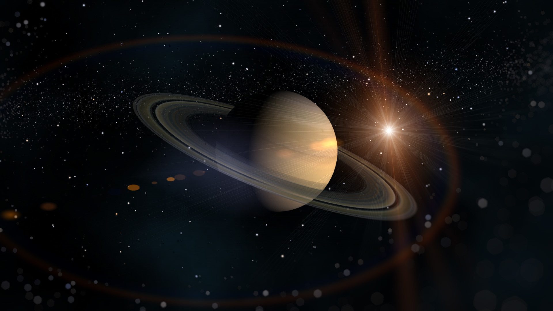 Saturno, Anelli, Spazio, Luce, Rendering 3D, 1920x1080, sfondo per PC