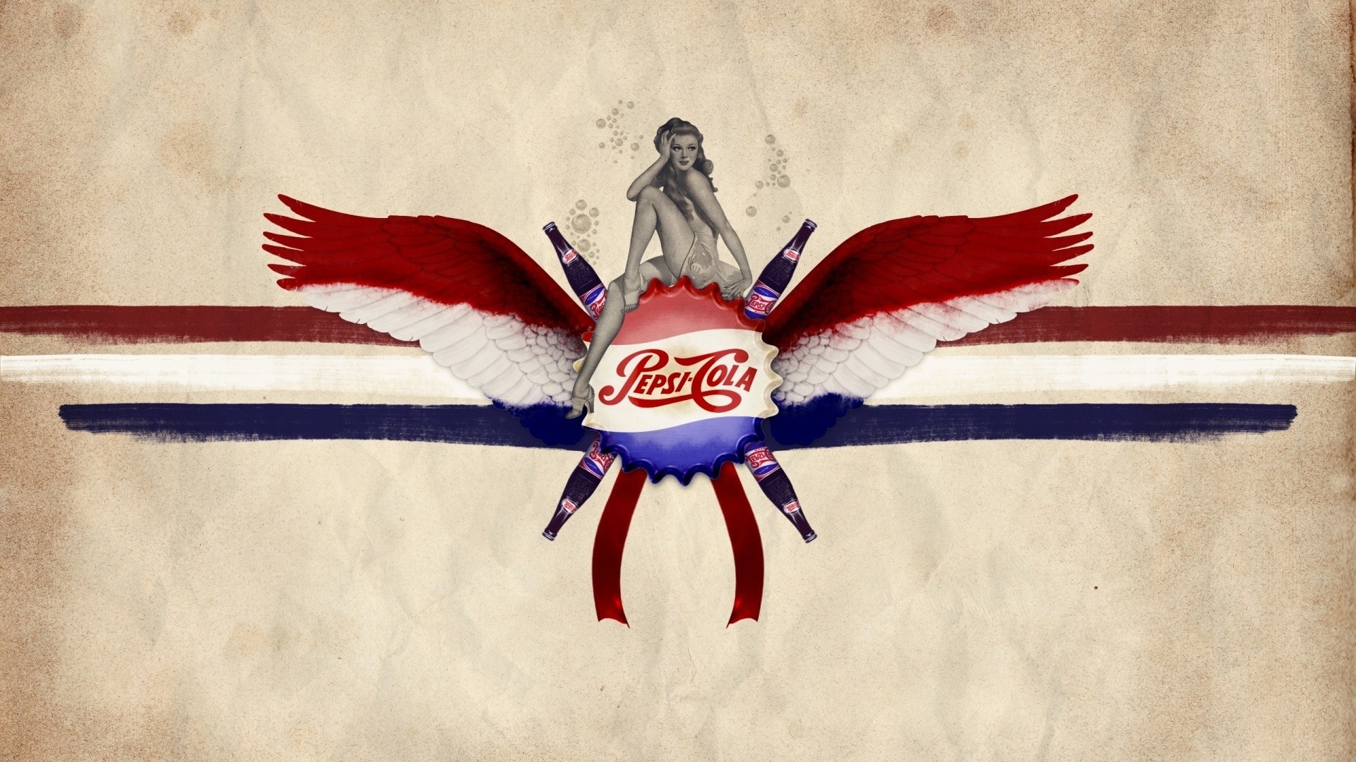 Pepsi-Cola, Pin-up, Ali, Logo vintage, Carta d'epoca, Full HD, wallpaper desktop