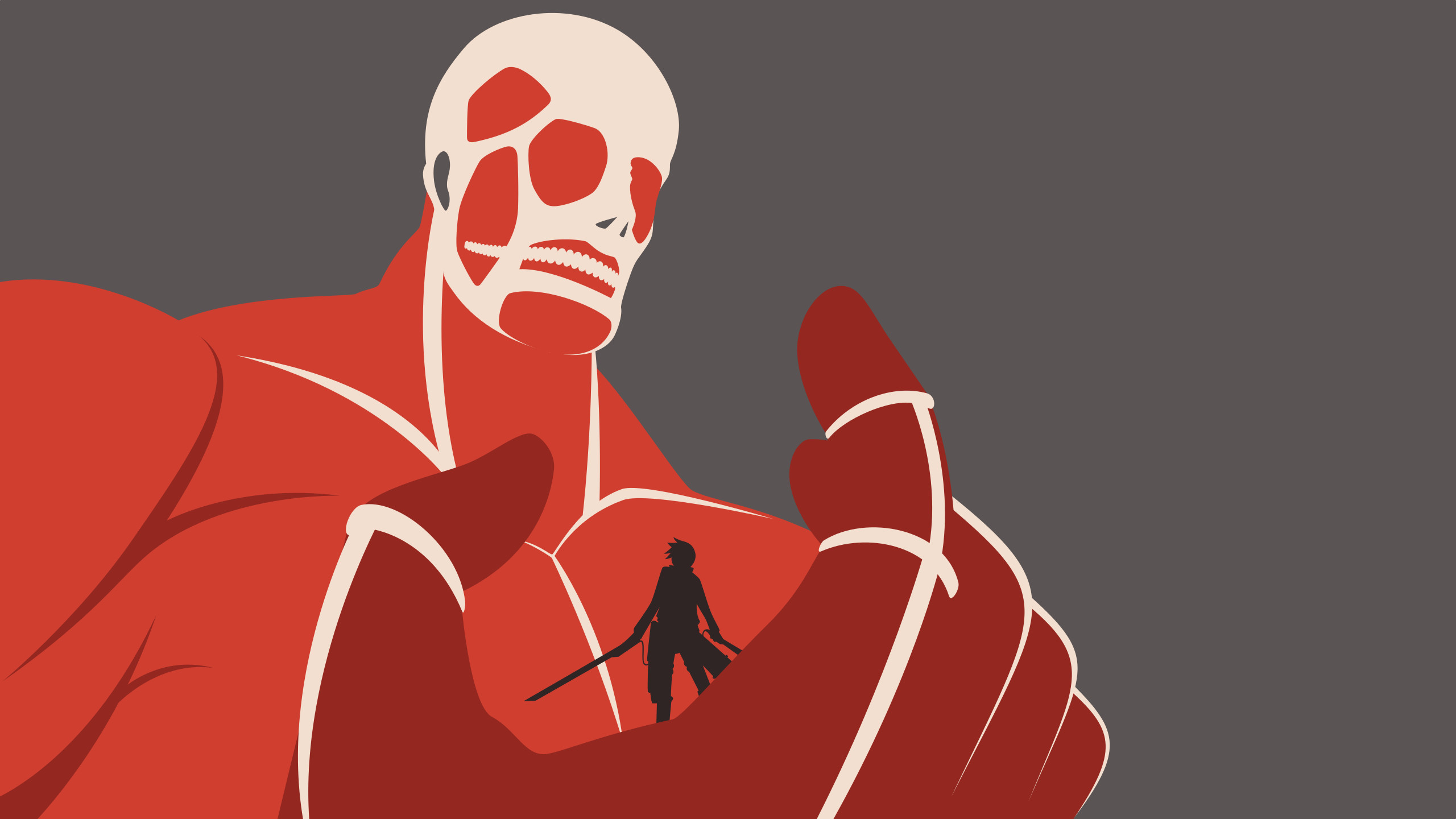 Gigante Colossale, Eren Jaeger, L'attacco dei giganti, Minimalismo, Rosso, sfondo 2560x1440 per PC