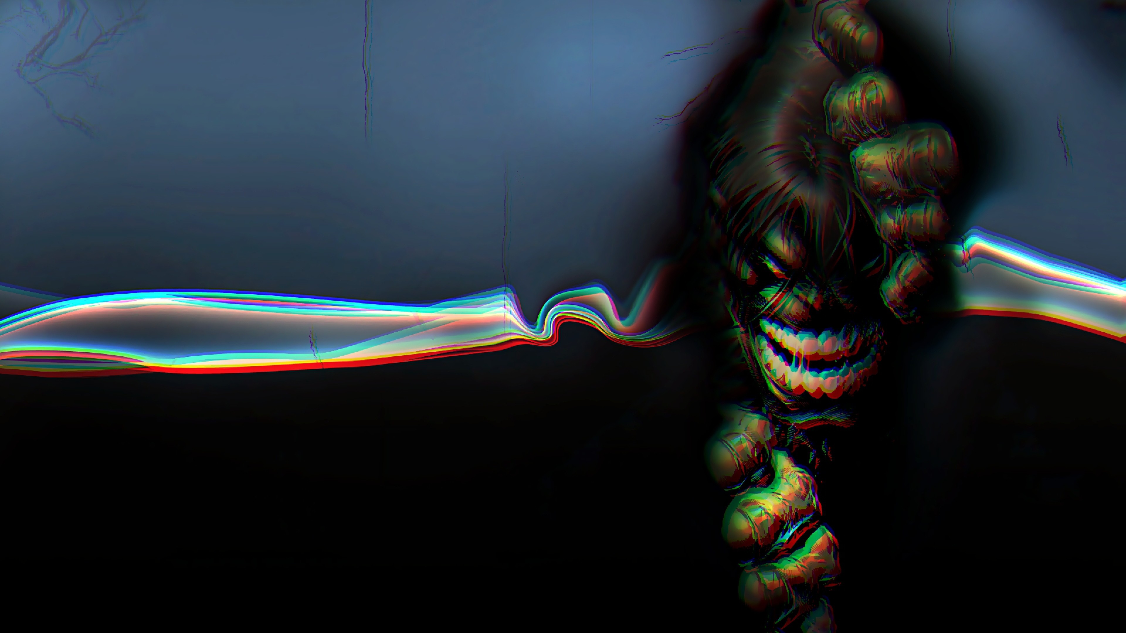 Arte digitale, Linee luminose, Glitch, Sfondo scuro, 3840x2160, wallpaper desktop