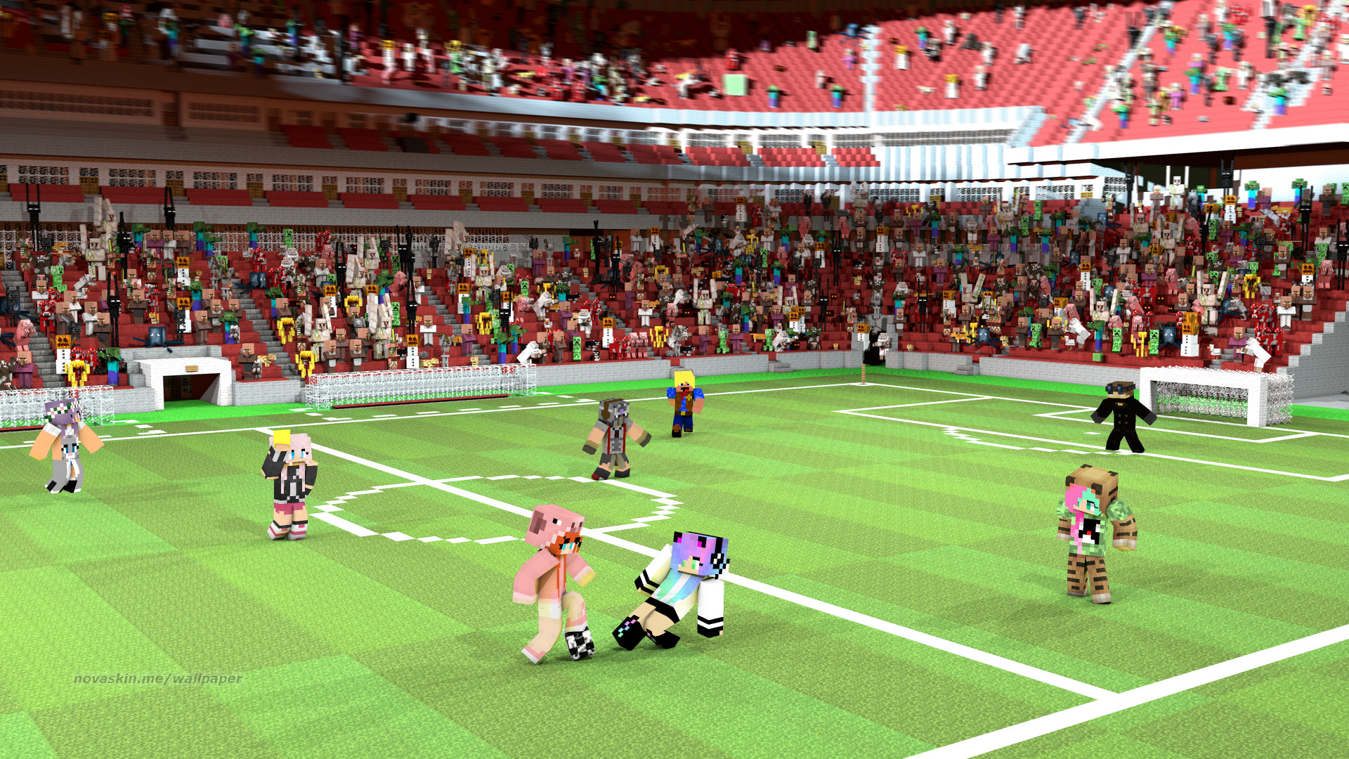 Minecraft, Novaskin, Stadio di calcio, Folla, 1920x1080, sfondo per PC