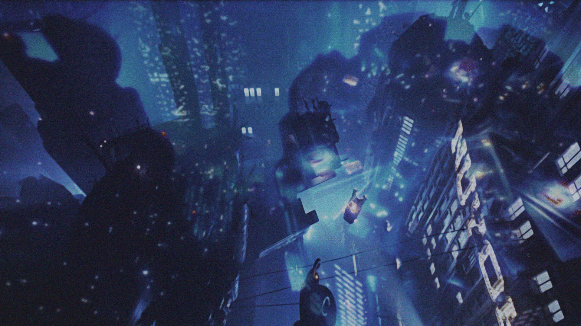 Blade Runner 2049, Spinner, Città, Blu, Cyberpunk, 1920x1080, sfondo per PC