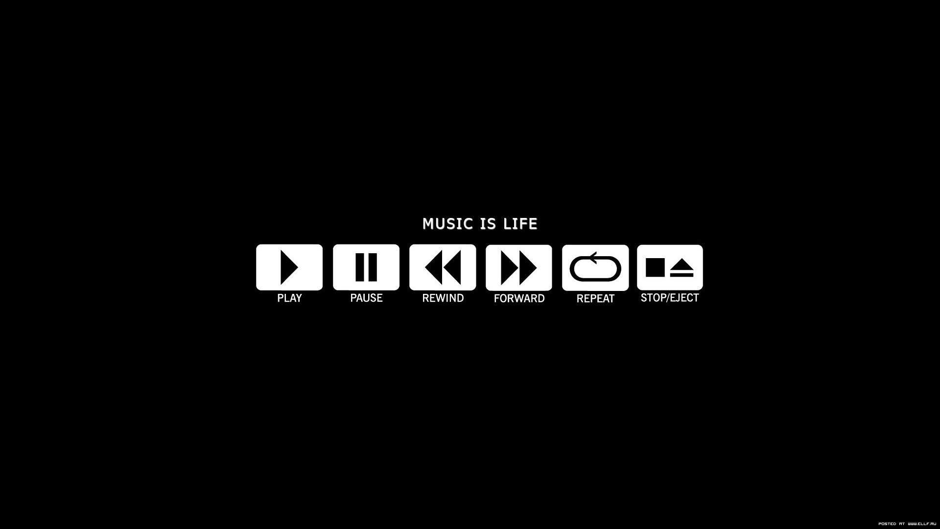 Music is life, Pulsanti di riproduzione, Minimalismo, Sfondo nero, wallpaper per desktop