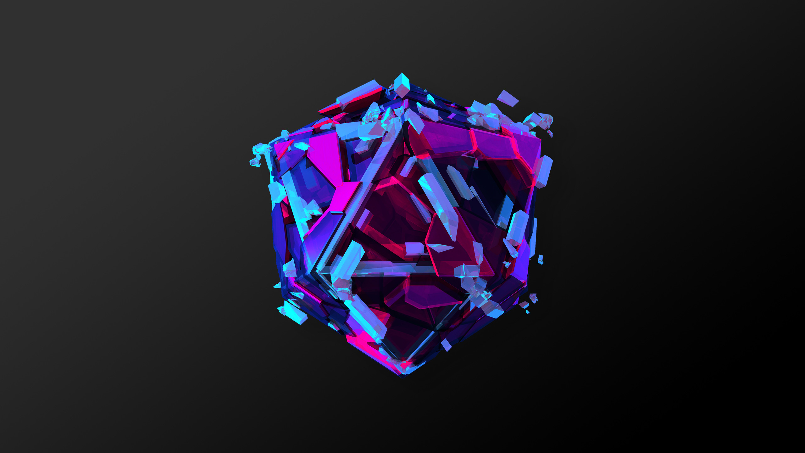 Cubo, Astratto, Viola, Schegge, 2K, sfondo desktop