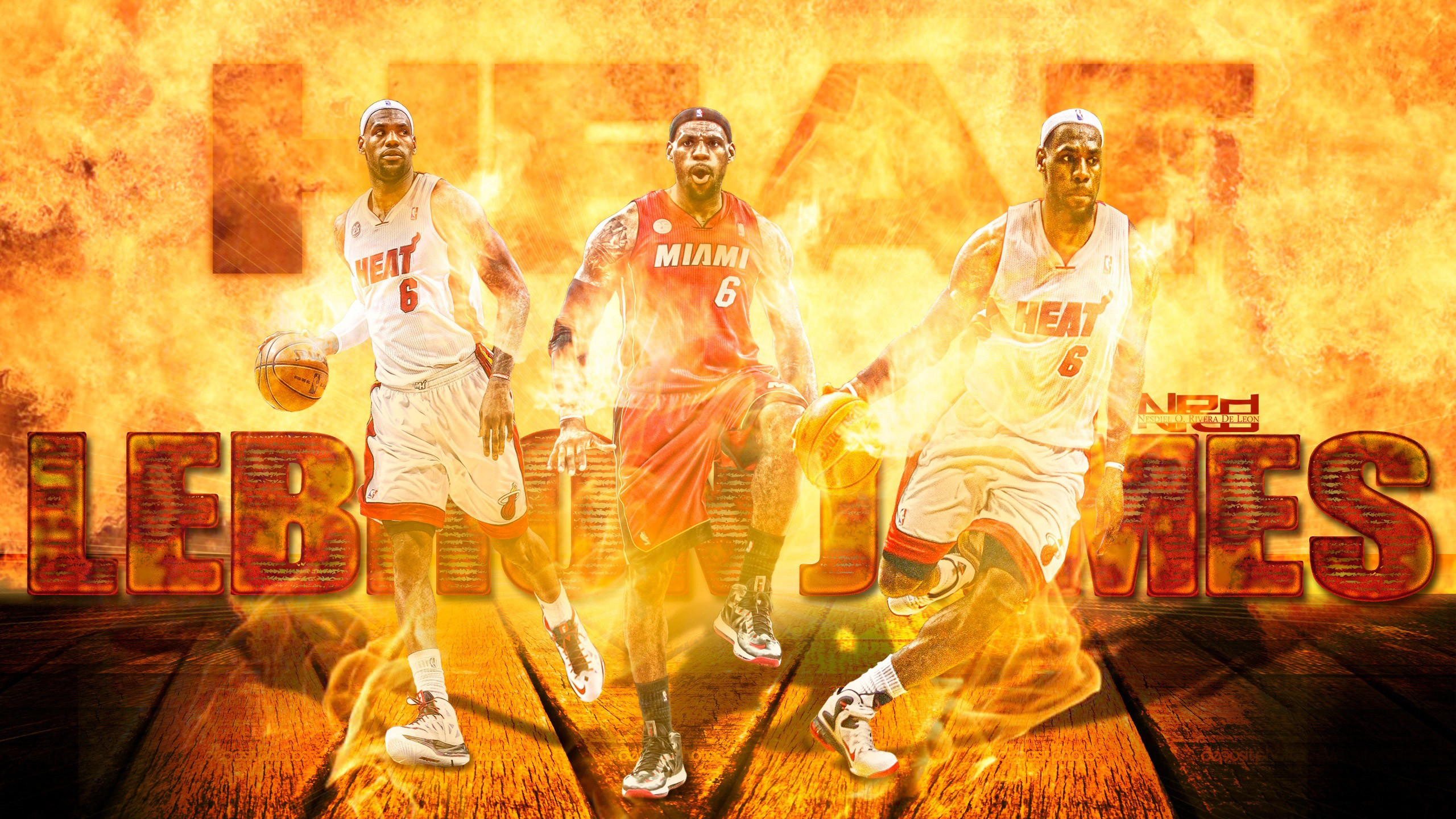 LeBron James, Miami Heat, Fiamme, Tipografia, 2K, sfondo per PC