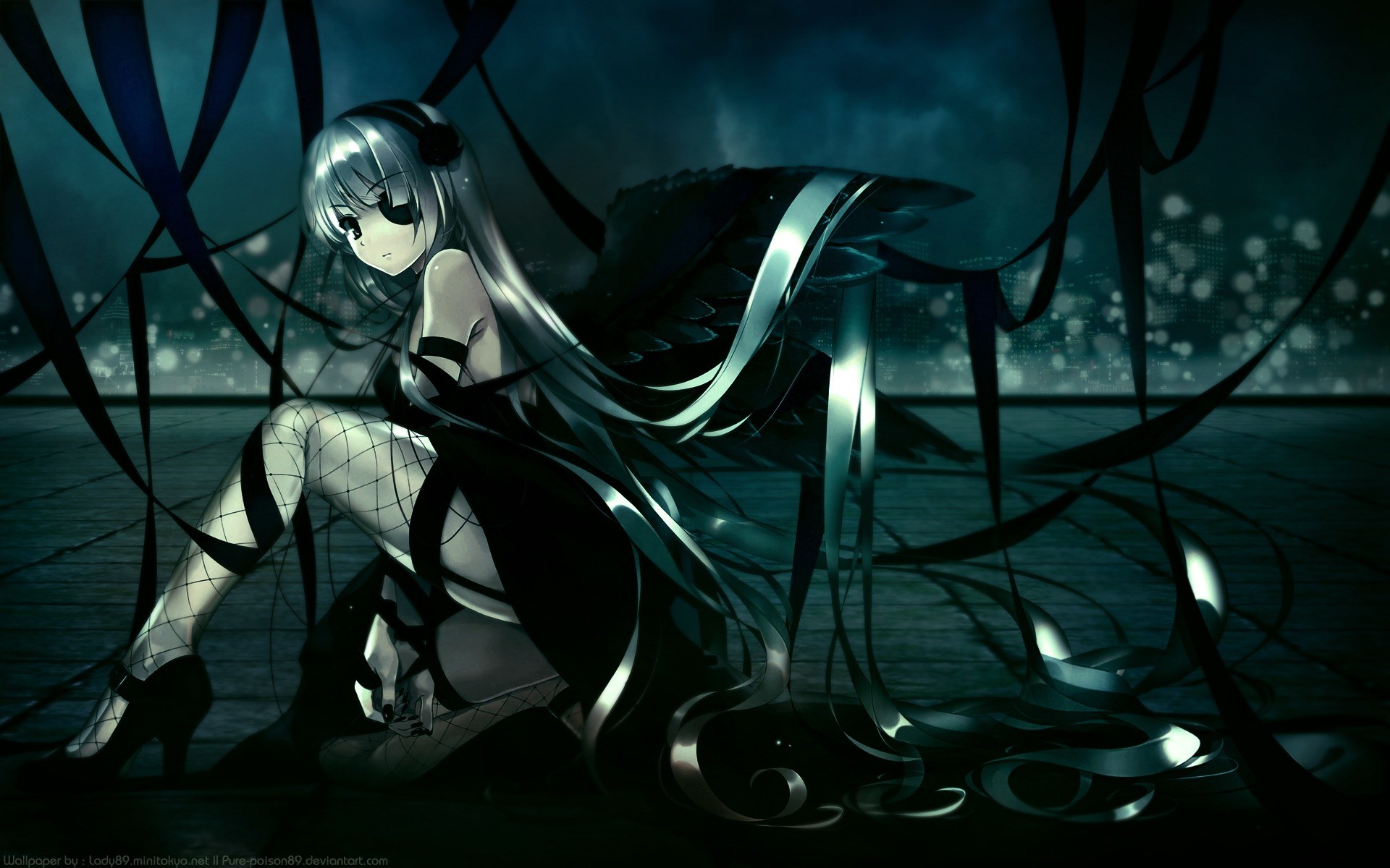 Ragazza anime, Nastri, Gotico, Verde acqua, 1920x1200, sfondo per PC