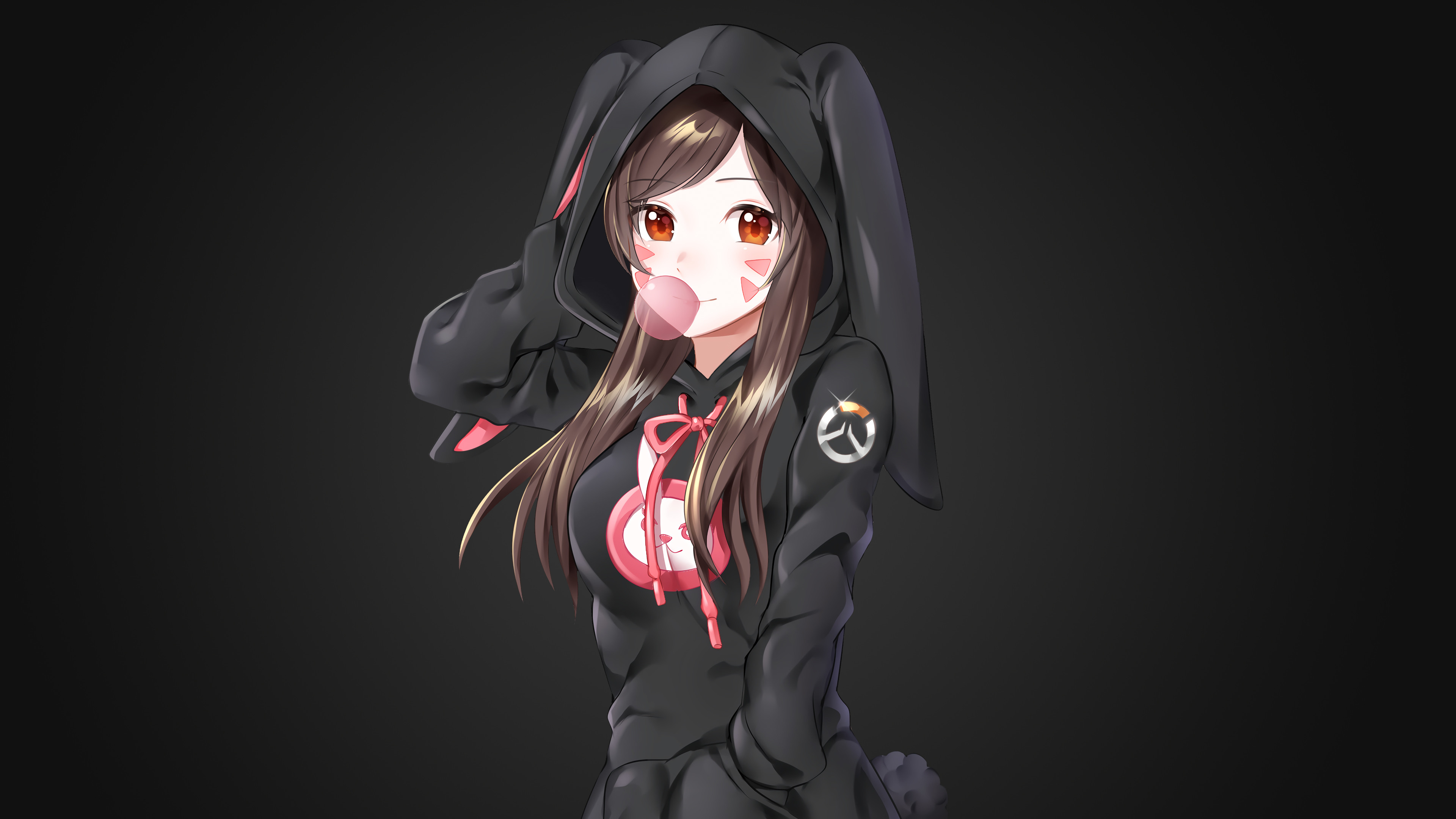 D.Va, Overwatch, Felpa con orecchie, Gomma da masticare, Sfondo scuro, 4K Ultra HD