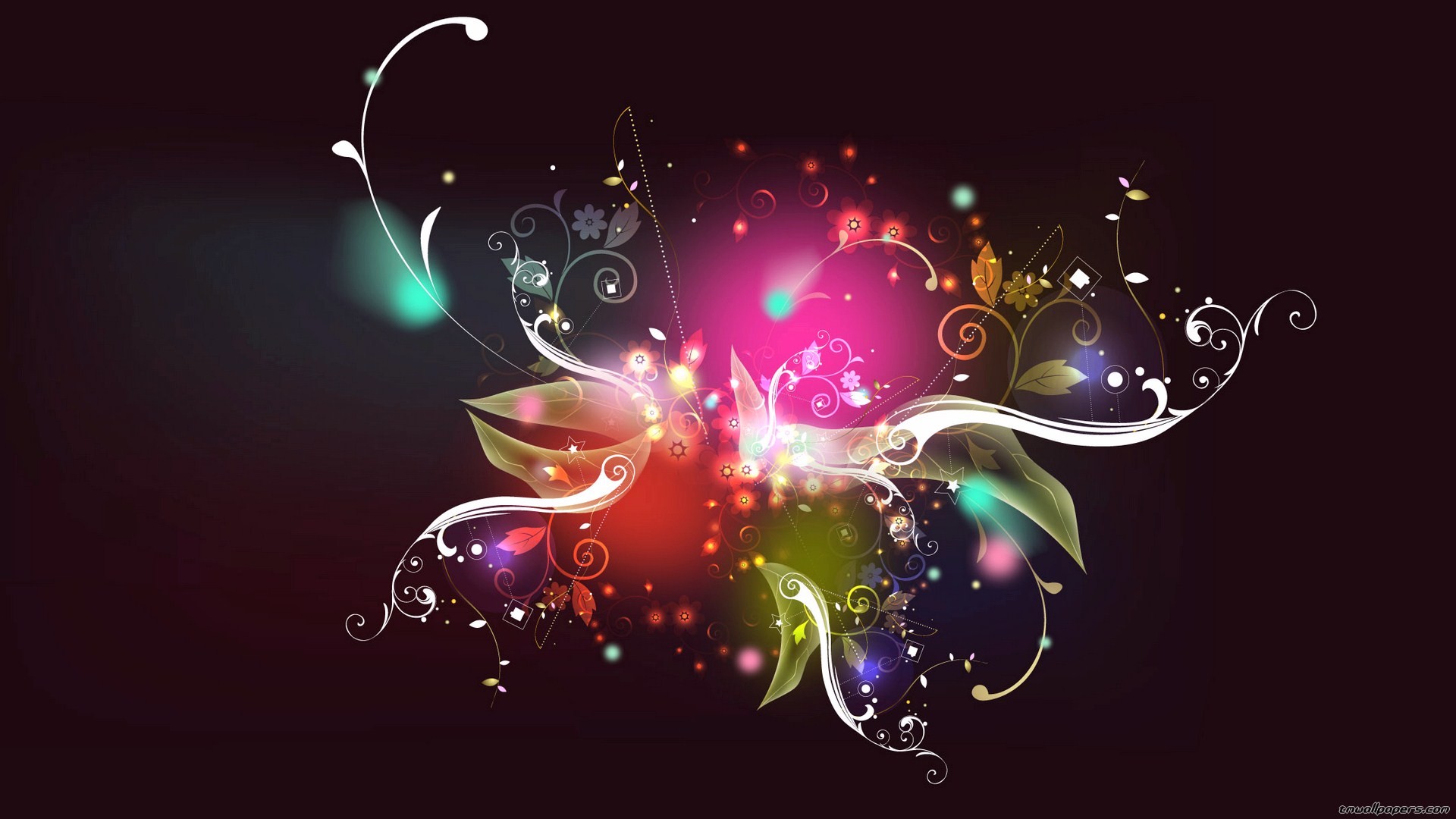 Fiori stilizzati, Luci colorate, Astratto, Full HD, wallpaper per portatile