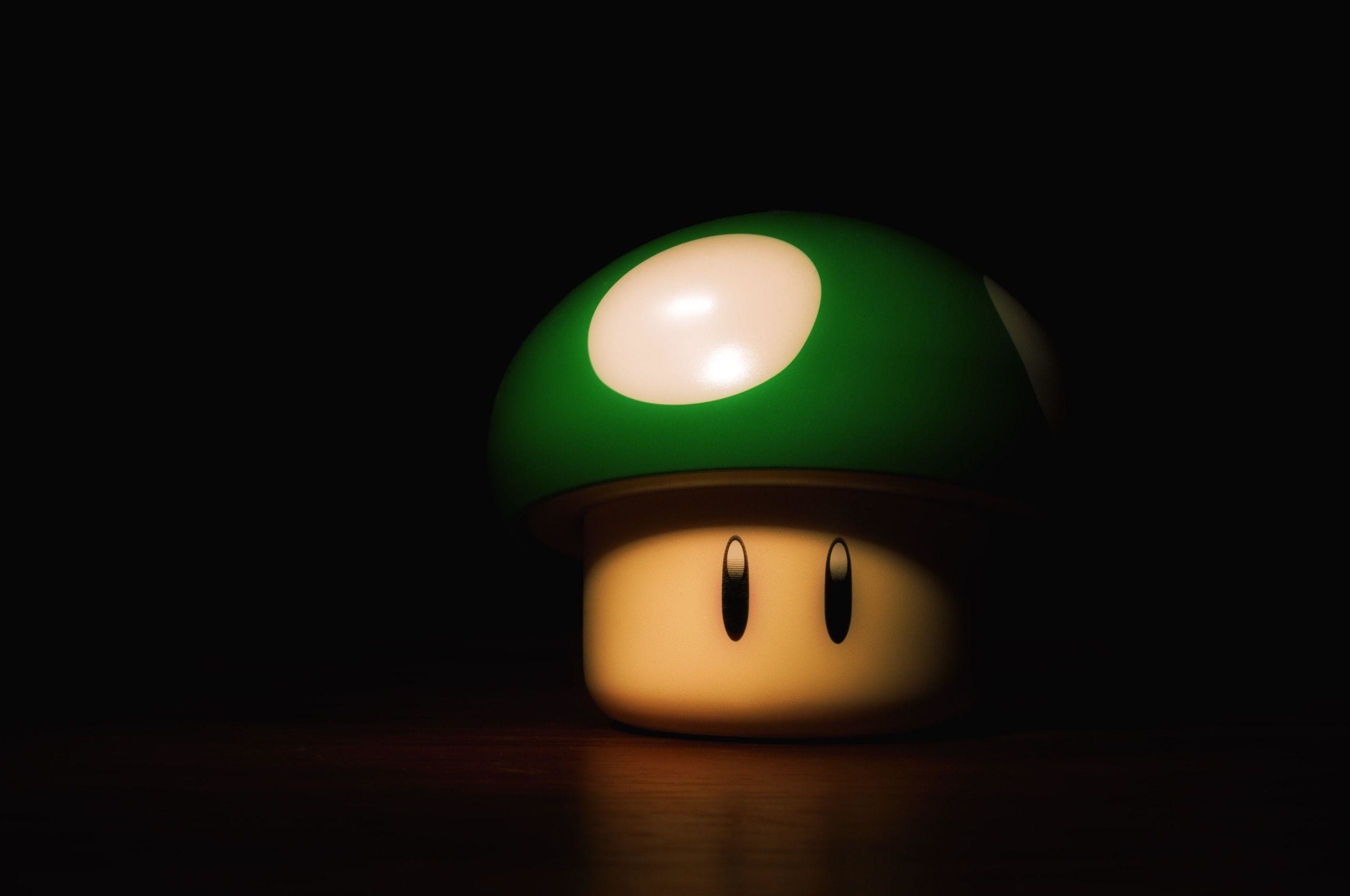 Fungo 1-Up, Super Mario, Sfondo scuro, 2K, wallpaper desktop
